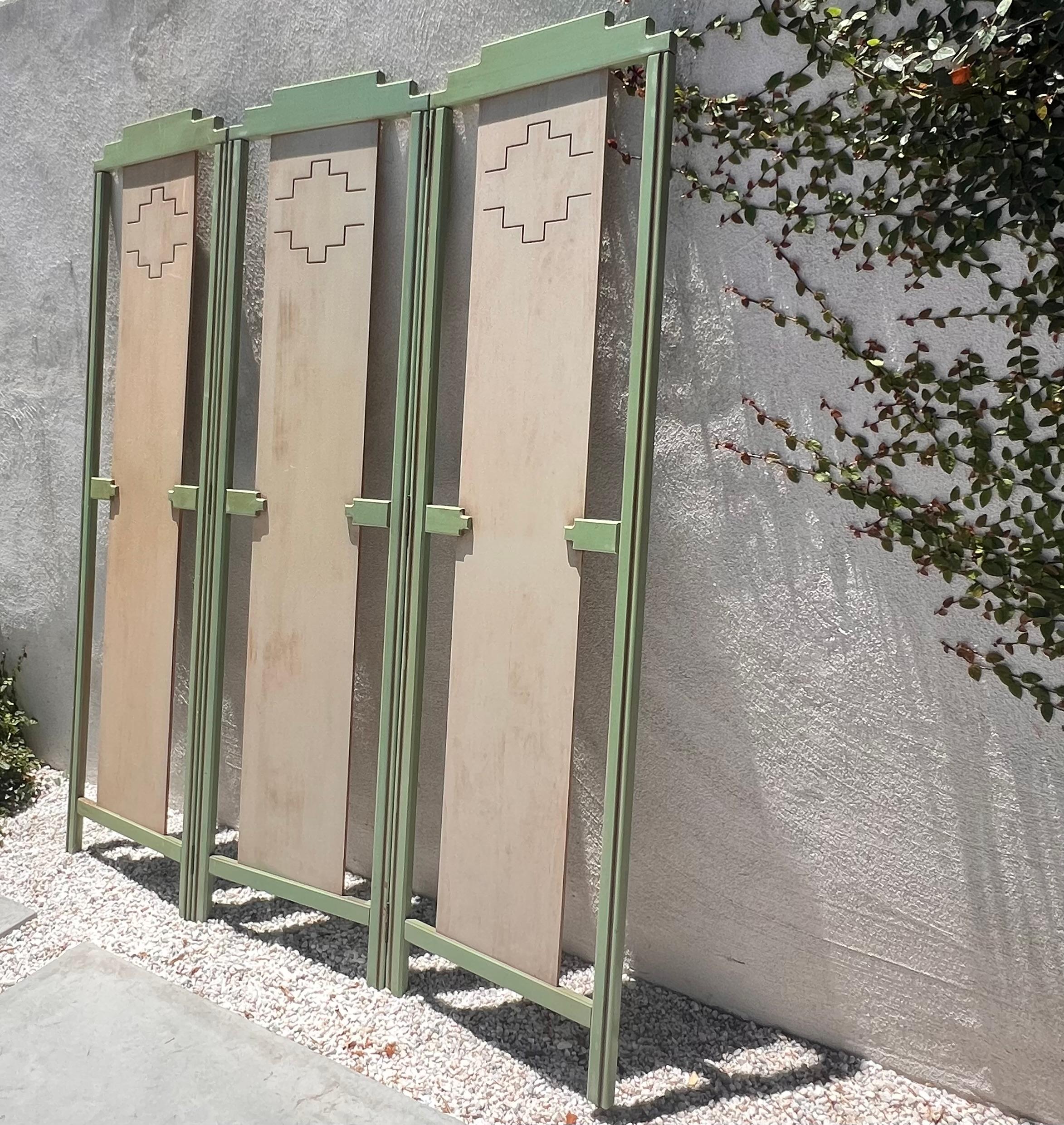 Unknown A mid century painted room wood divider in pistachio and cream, circa 1950