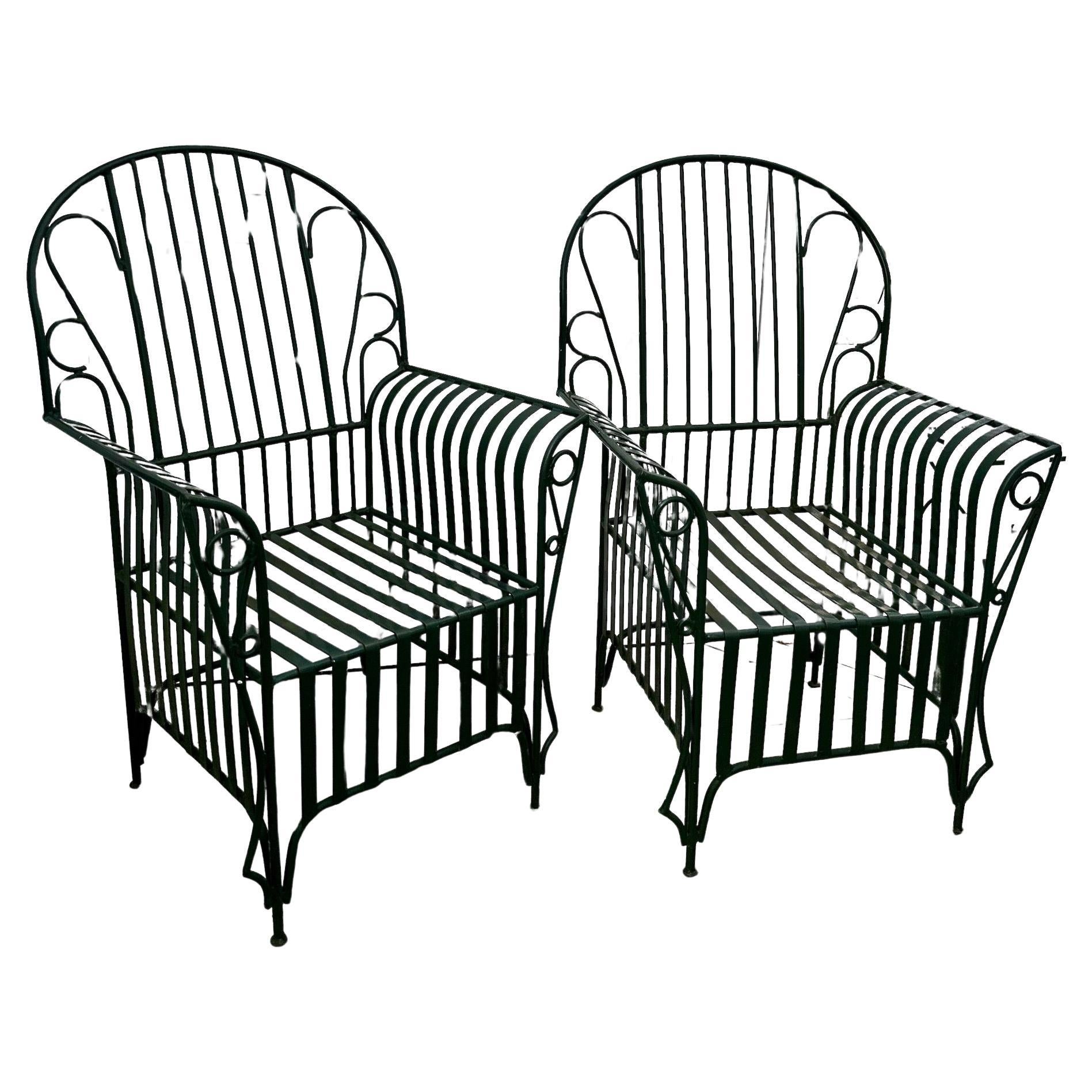 A Mid Century  Pair of Oversized Wrought Iron Patio Chairs For Sale 4