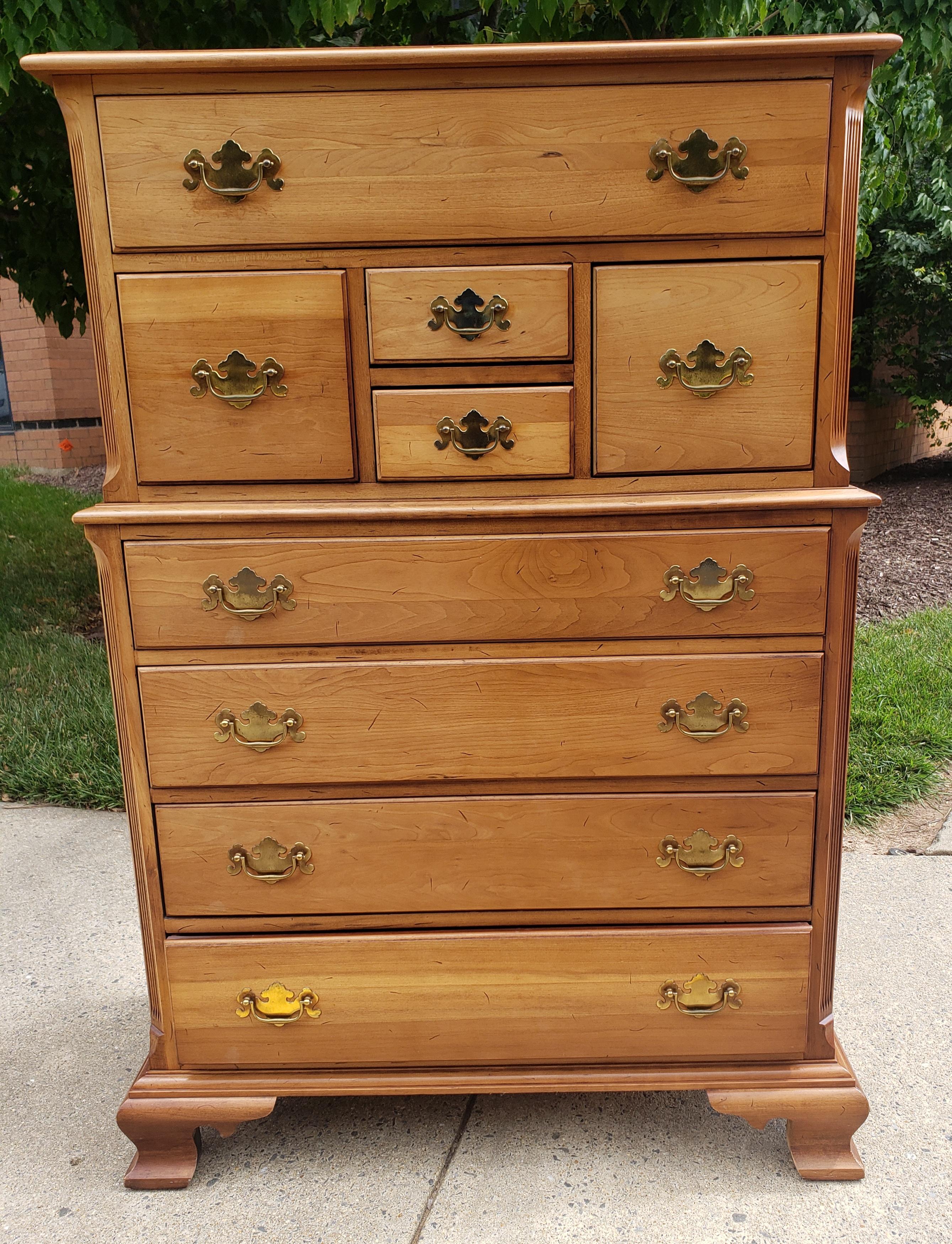 Midcentury Refinished Chippendale 8-Drawer Light Wild Cherry Double Dresser For Sale 5