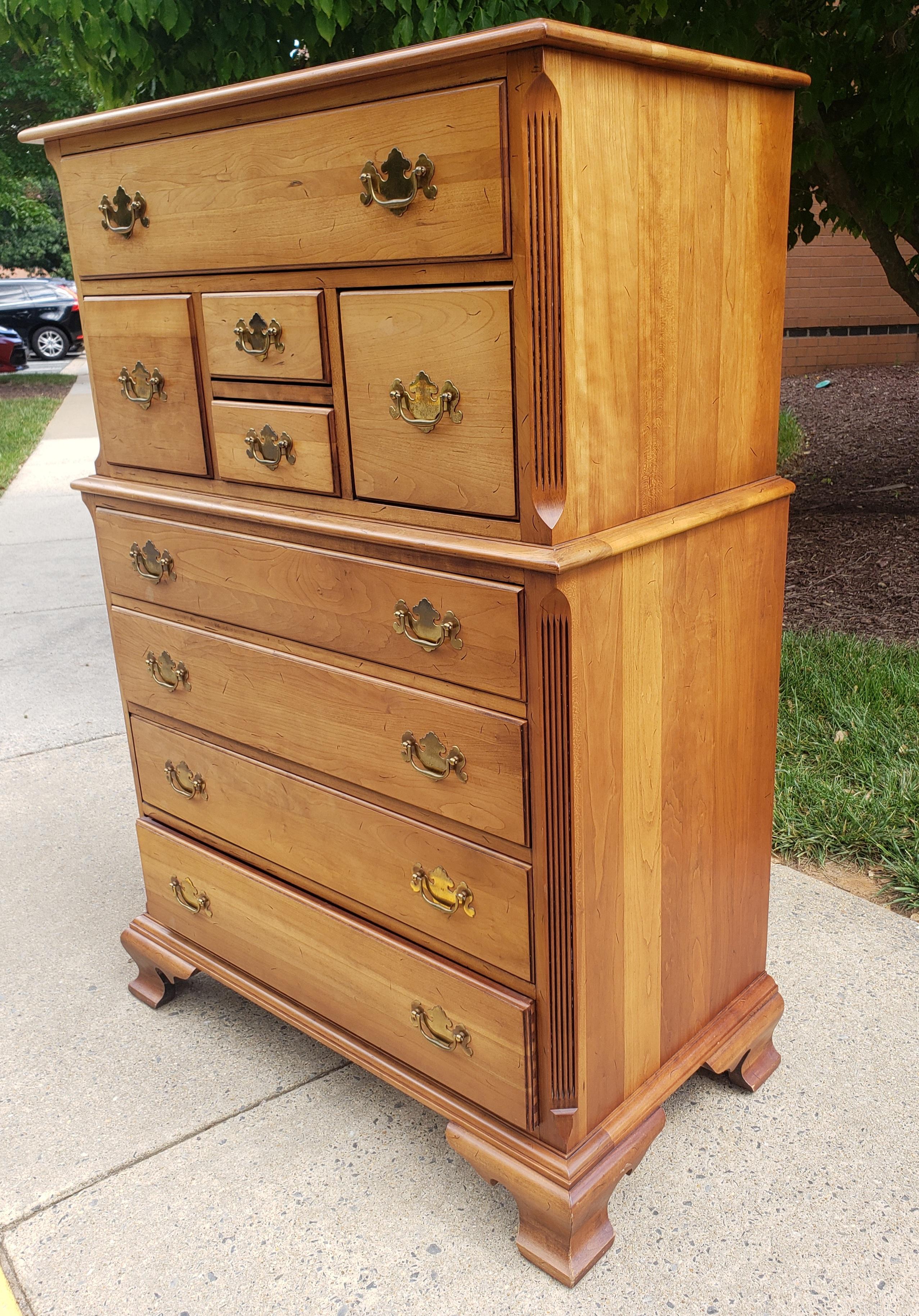 Midcentury Refinished Chippendale 9-Drawer Light Wild Cherry Chest of Drawers In Good Condition For Sale In Germantown, MD