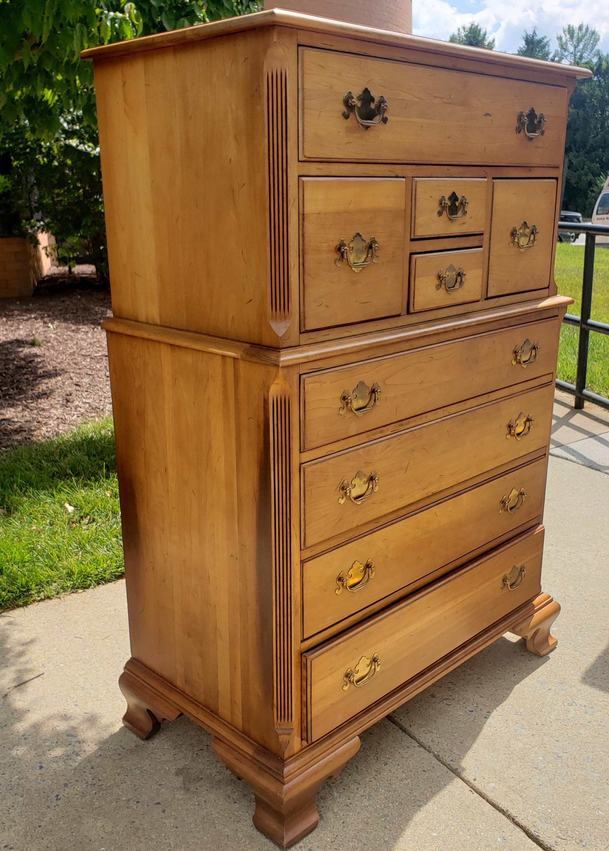 20th Century Midcentury Refinished Chippendale 9-Drawer Light Wild Cherry Chest of Drawers For Sale