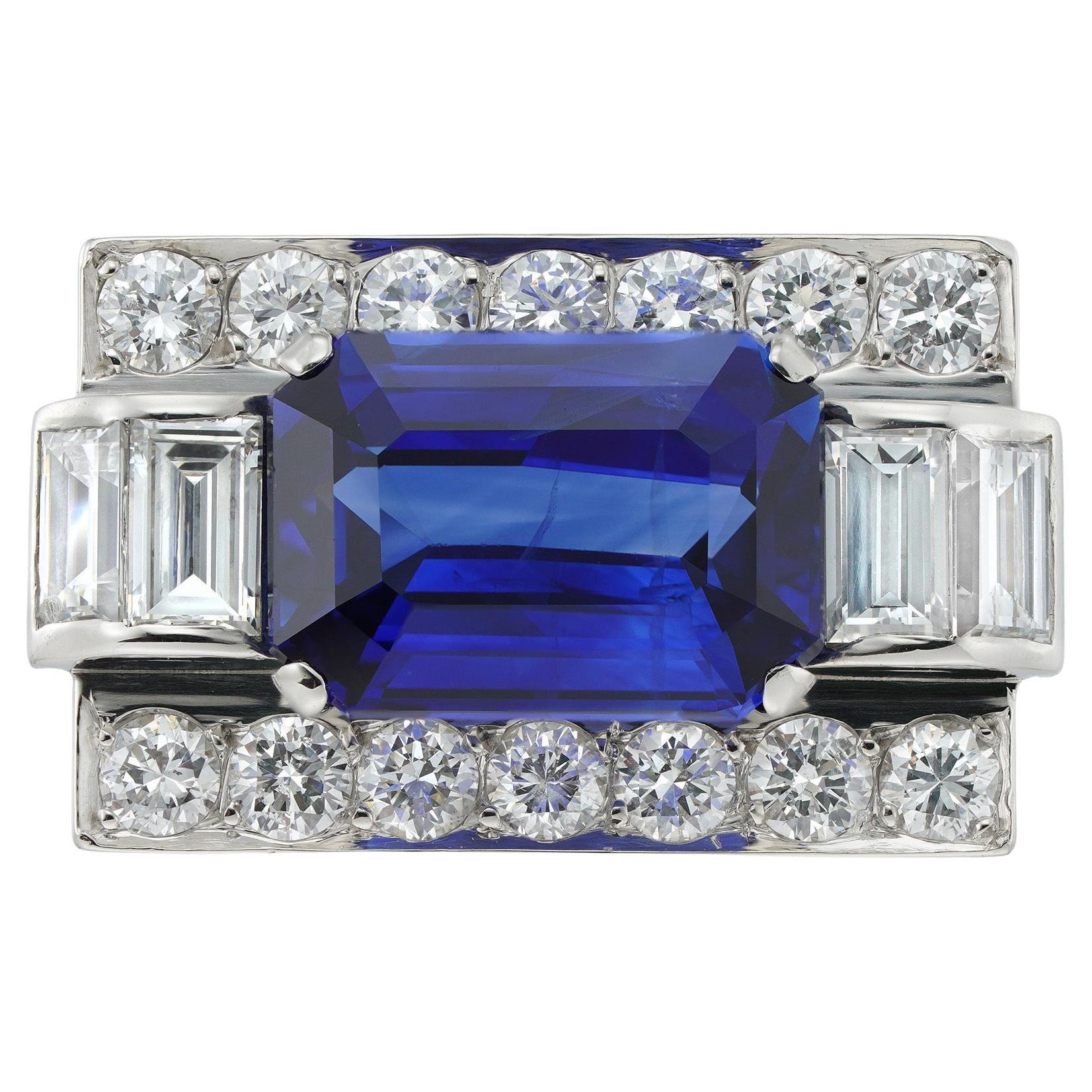 A mid-century sapphire and diamond tank ring