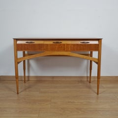 Table console/bureau en bois satiné du milieu du siècle