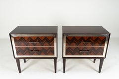 A Mid-Century Set of Side Chests with Macassar Veneer and Brass Edge Trim