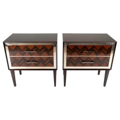 Used A Mid-Century Set of Side Chests with Macassar Veneer and Brass Edge Trim