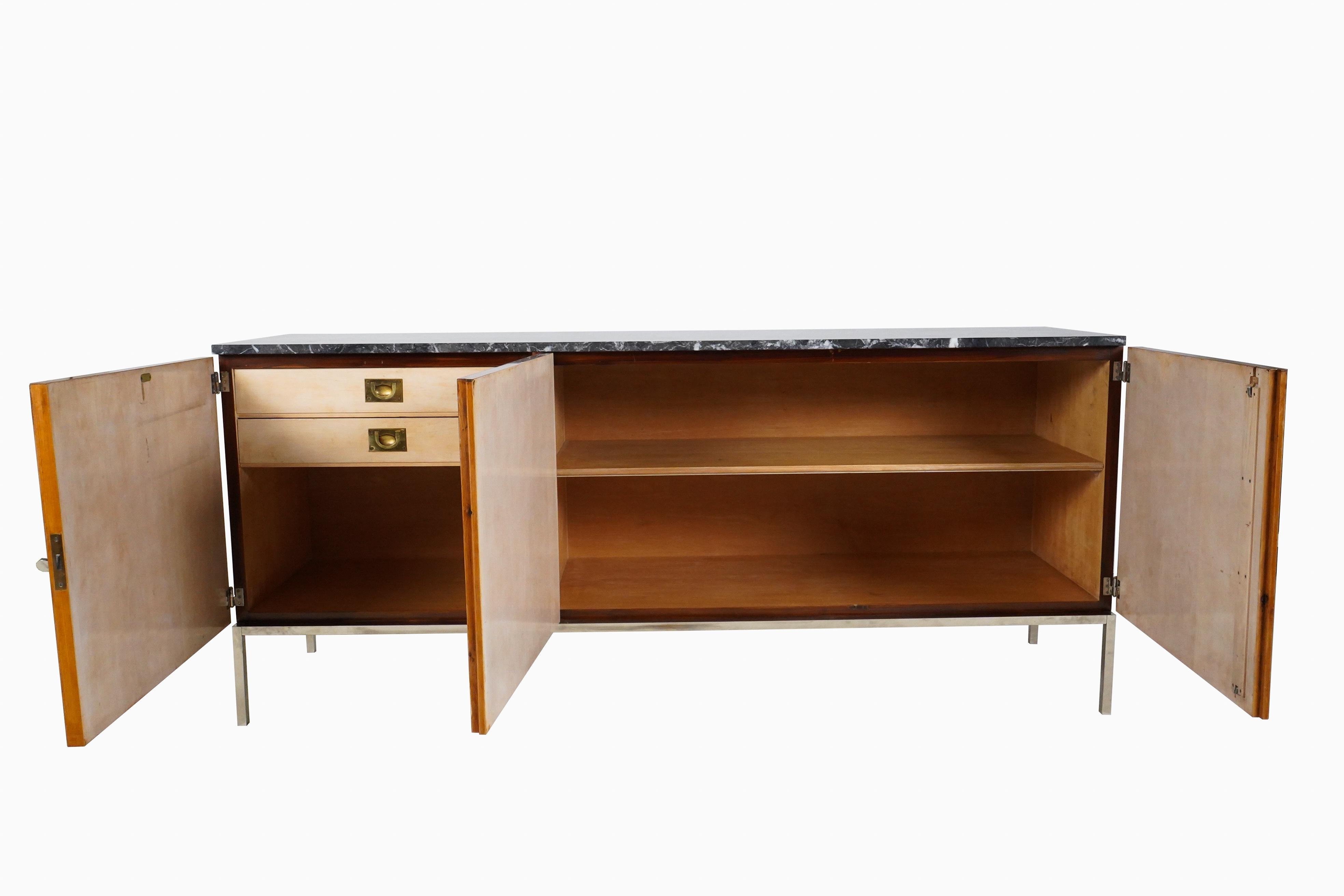 Hungarian A Midcentury Sideboard with a Stainless Steel Base and Marble Top  For Sale