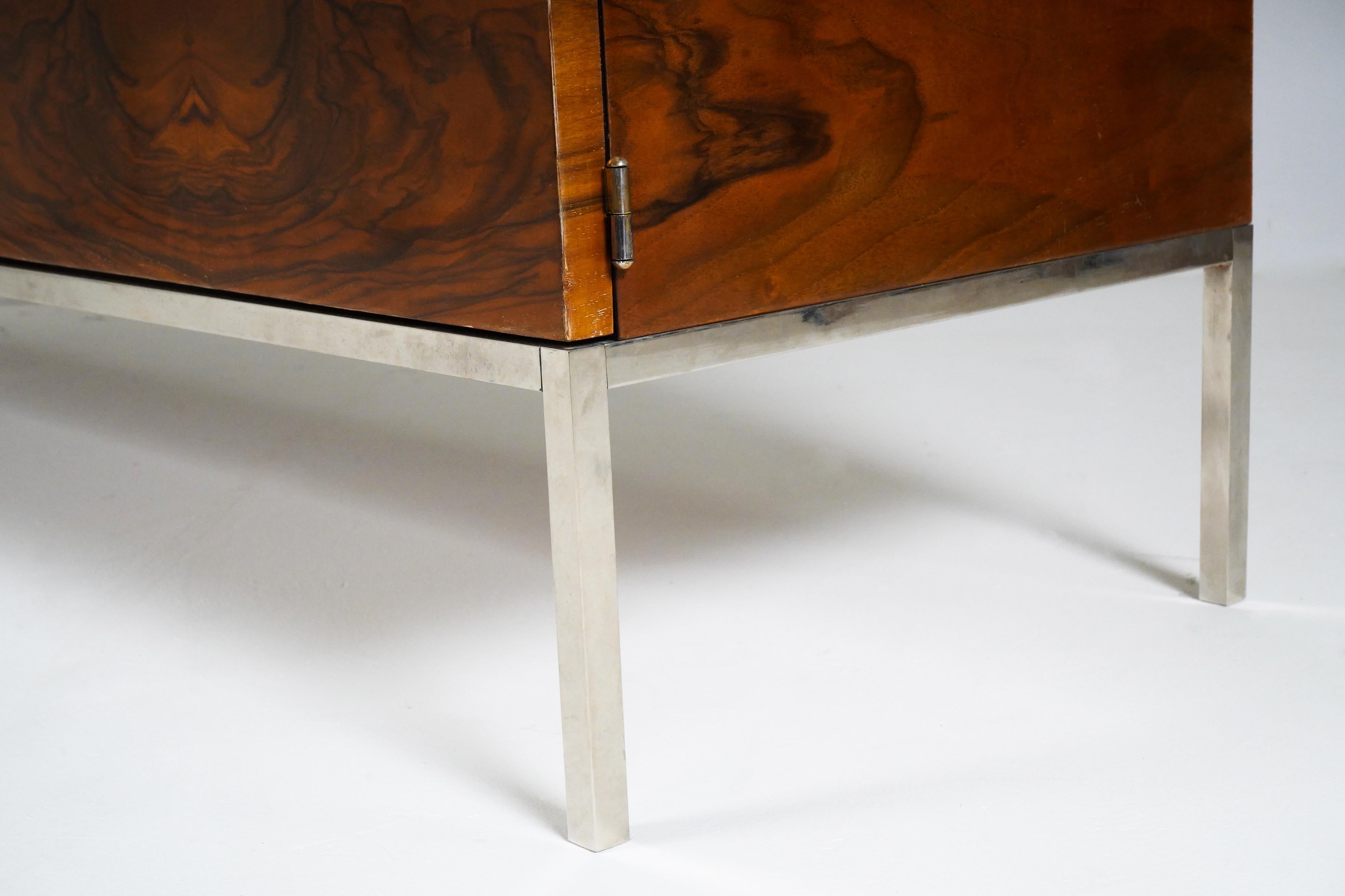 A Midcentury Sideboard with a Stainless Steel Base and Marble Top  For Sale 1