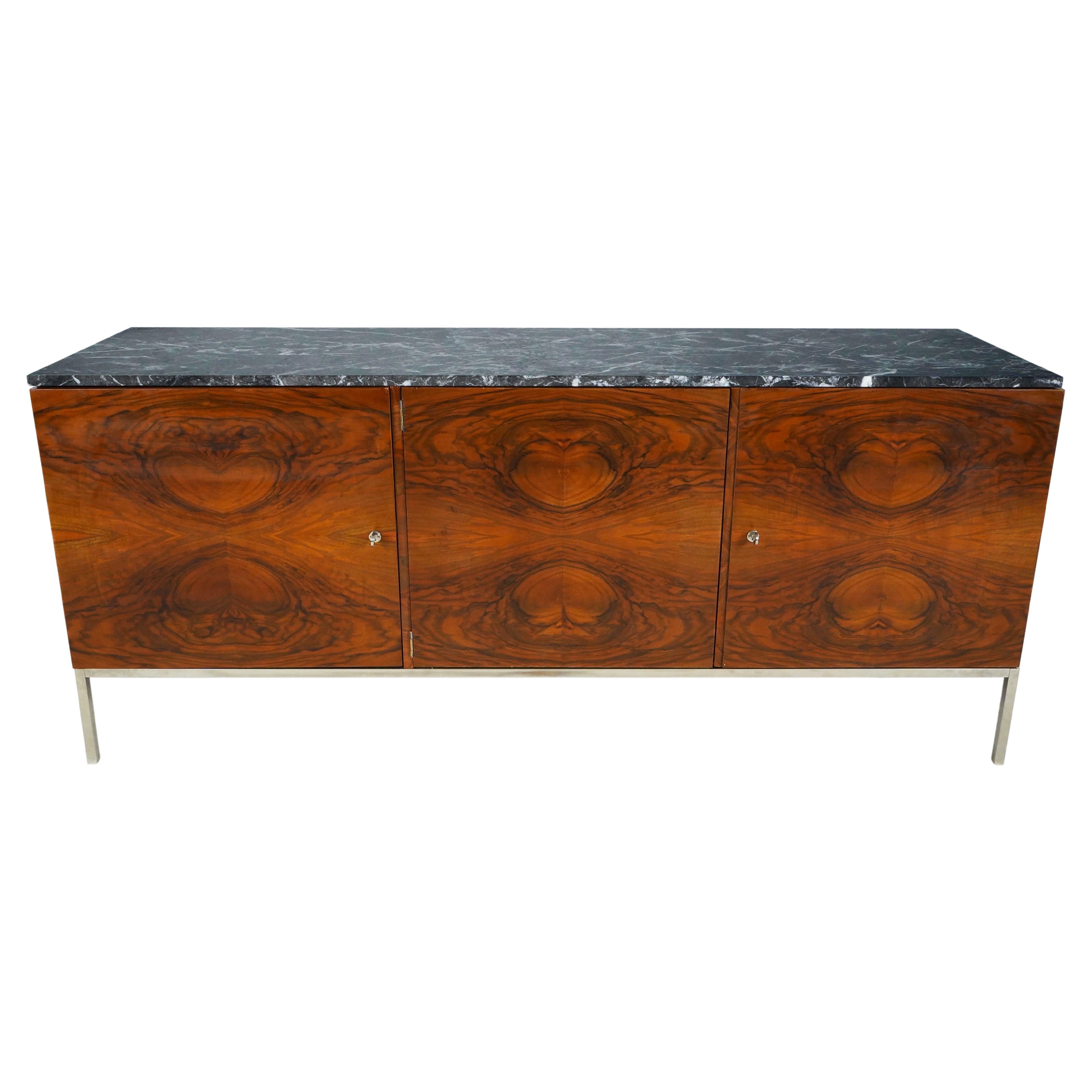 A Midcentury Sideboard with a Stainless Steel Base and Marble Top  For Sale