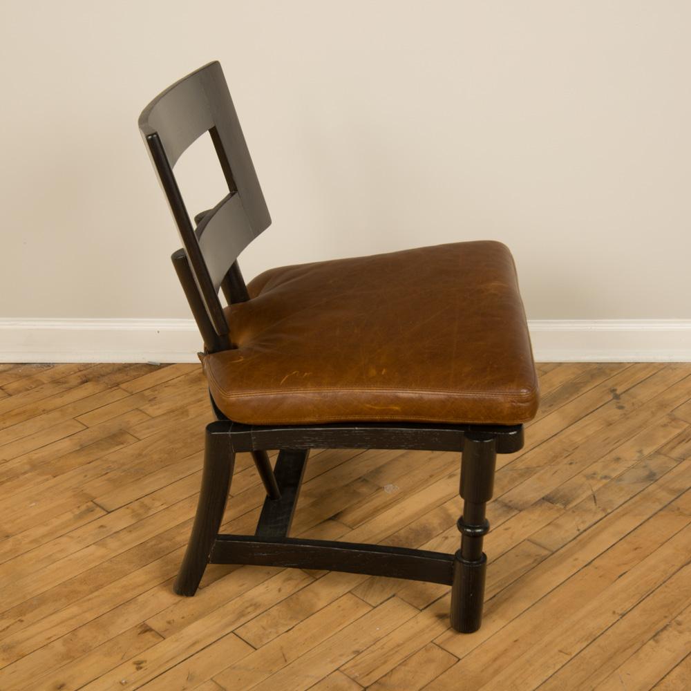 Wood Midcentury Single Armchair with Leather Seat, circa 1950 For Sale