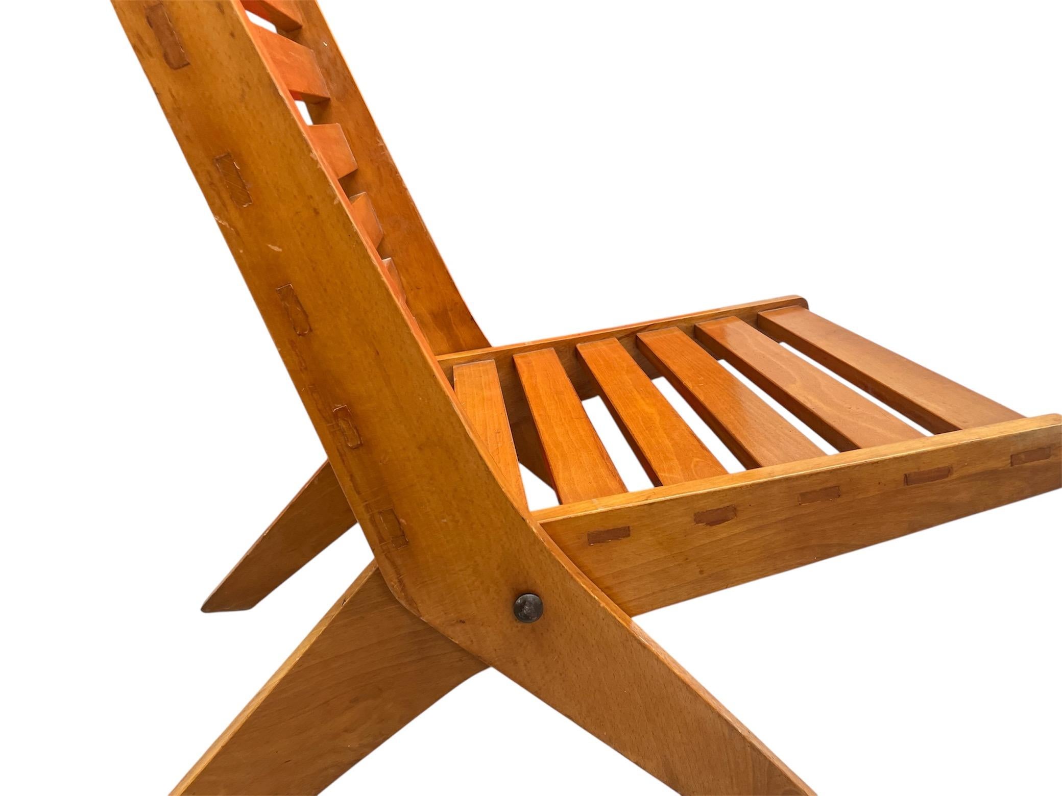 Wood A Mid-Century Slatted Folding scissor Chair For Sale