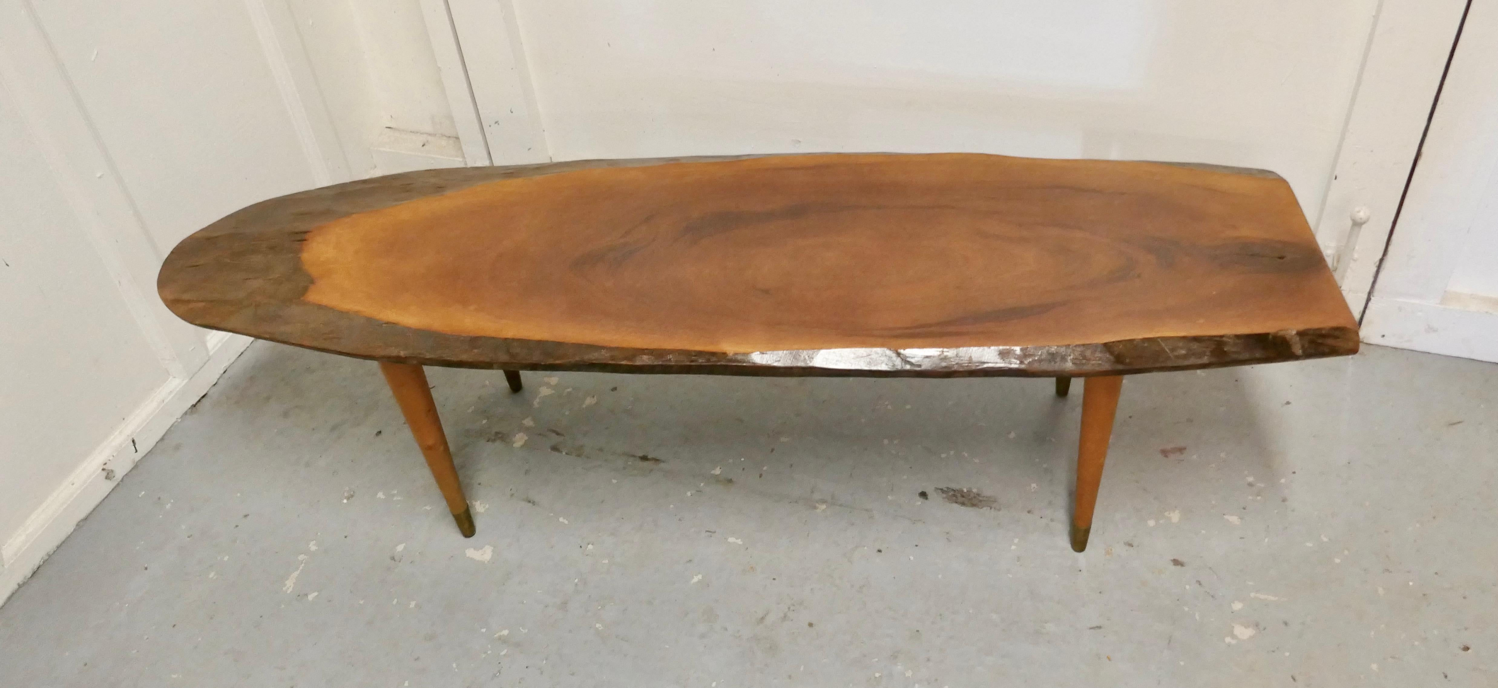 Country Mid Century Slice of Fruitwood Coffee Table For Sale