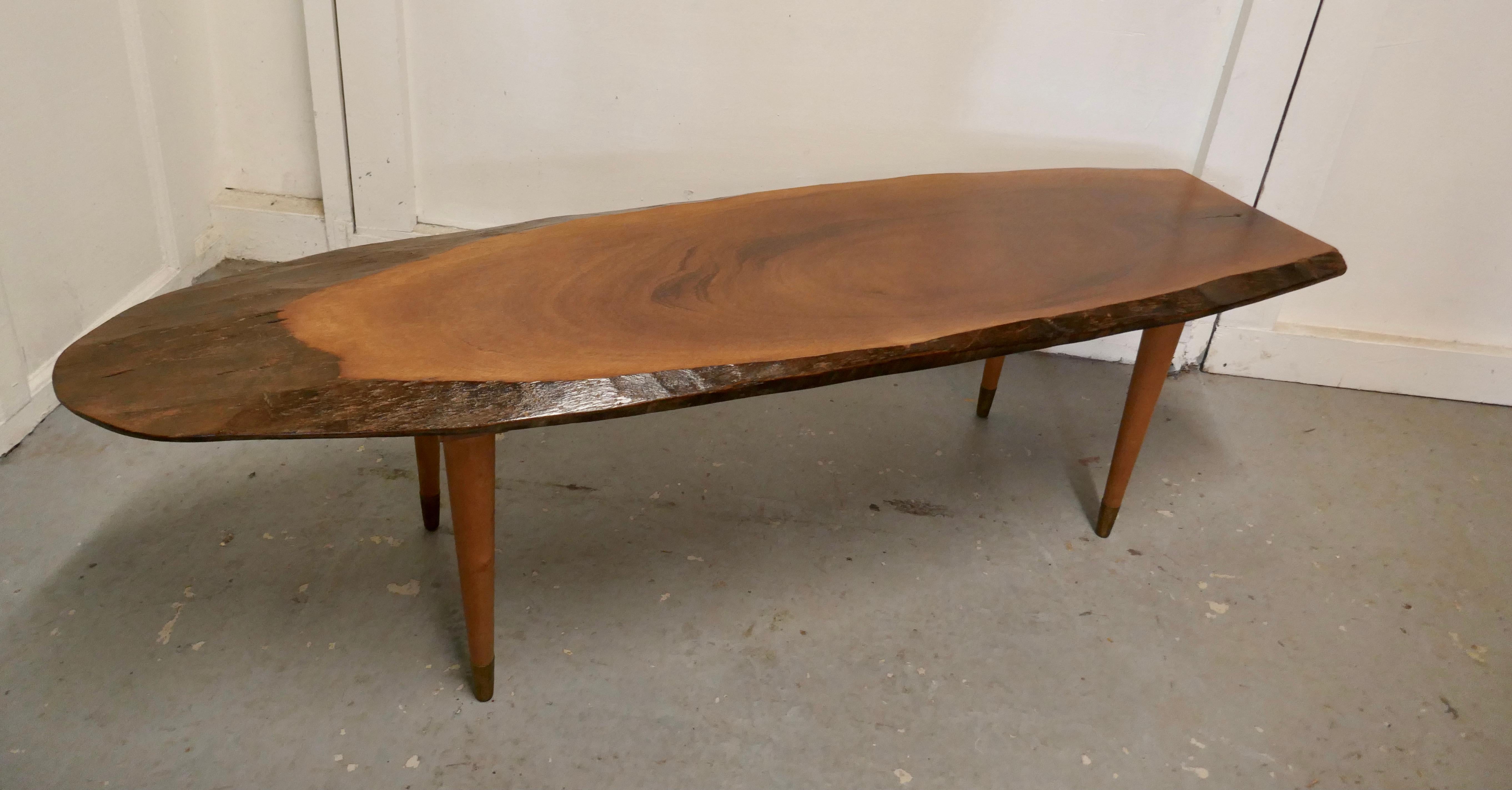 Mid Century Slice of Fruitwood Coffee Table In Good Condition For Sale In Chillerton, Isle of Wight