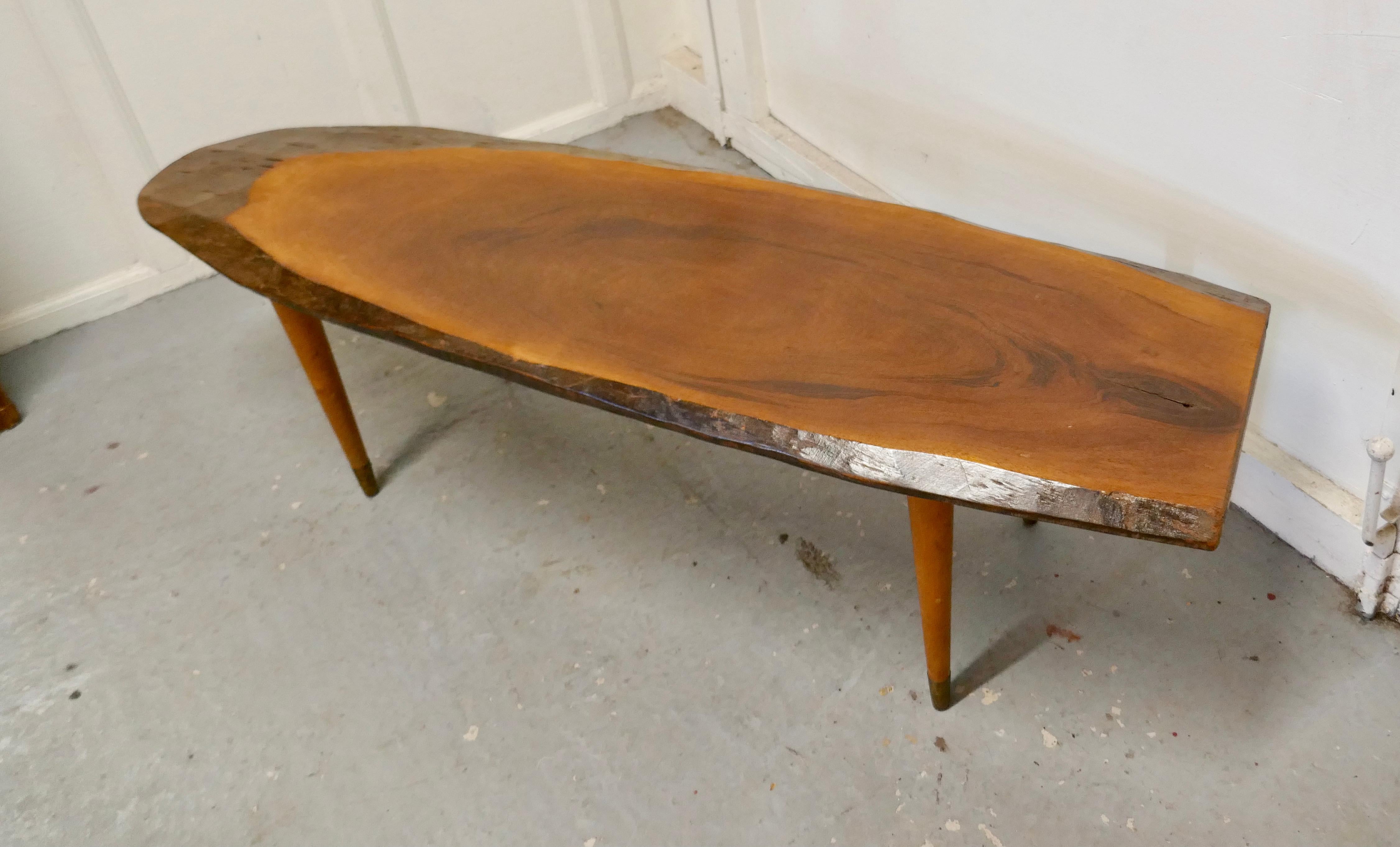 Mid Century Slice of Fruitwood Coffee Table For Sale 1