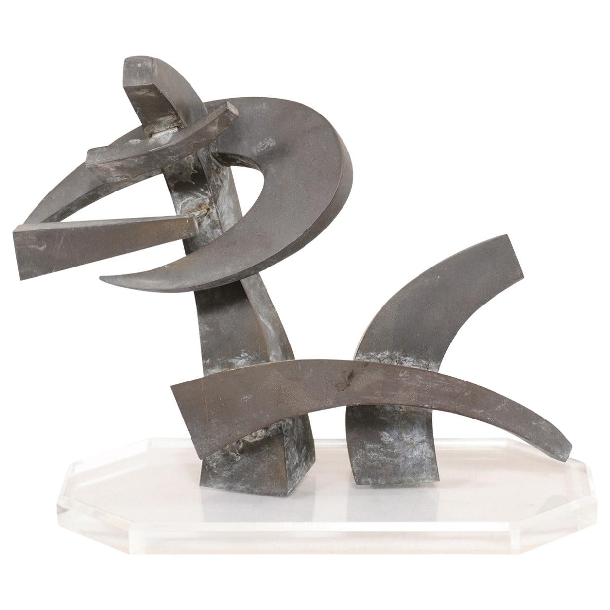 Midcentury Small-Sized Abstract European Bronze Sculpture For Sale