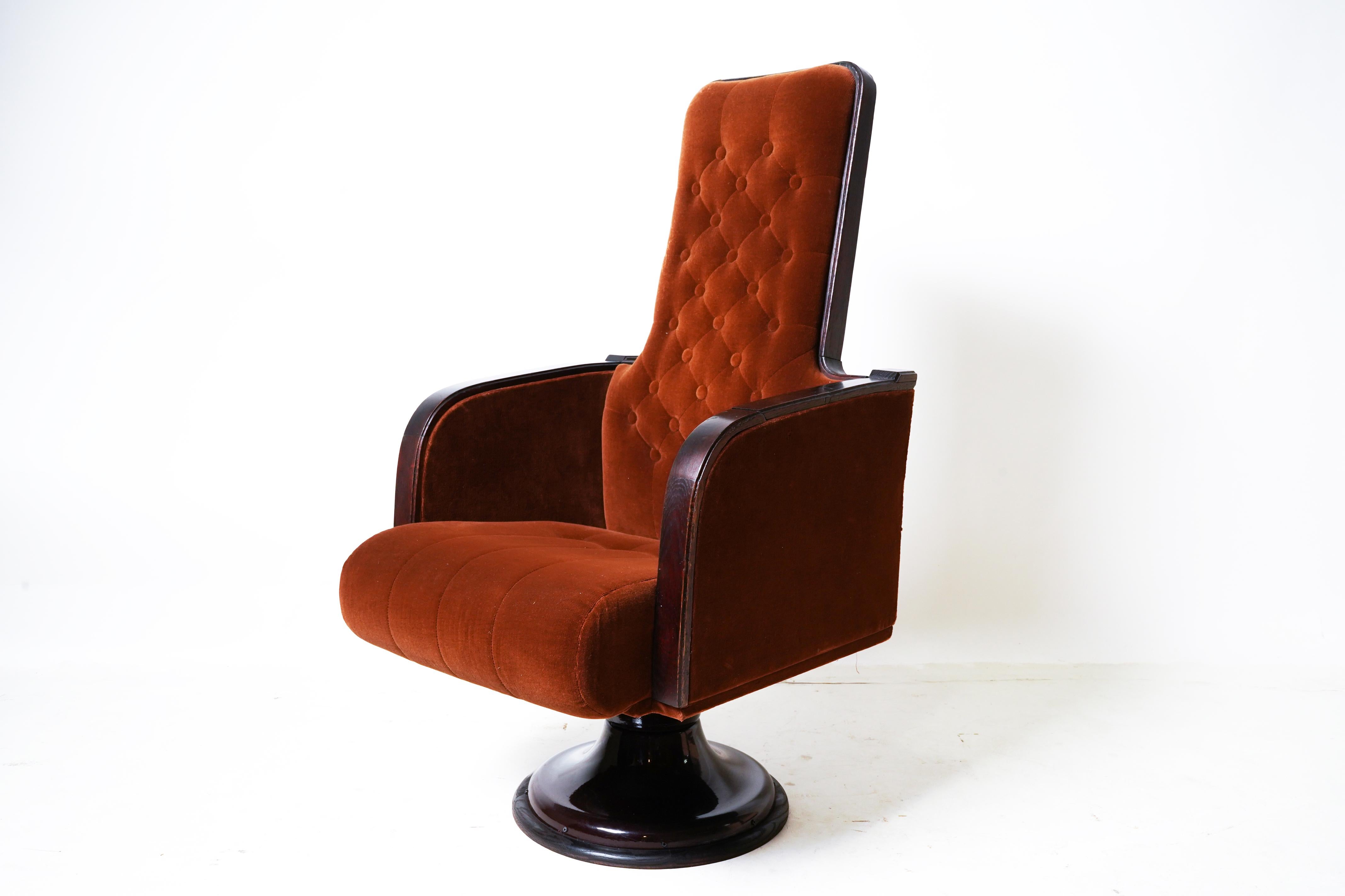A Hungarian Socialist-era conference chair, probably from Budapest.  The design is intriguing -a fine example of the Brutalist, East Block style! of the 1960's and 1970's.   During that time, furniture designers and artists of all kinds were