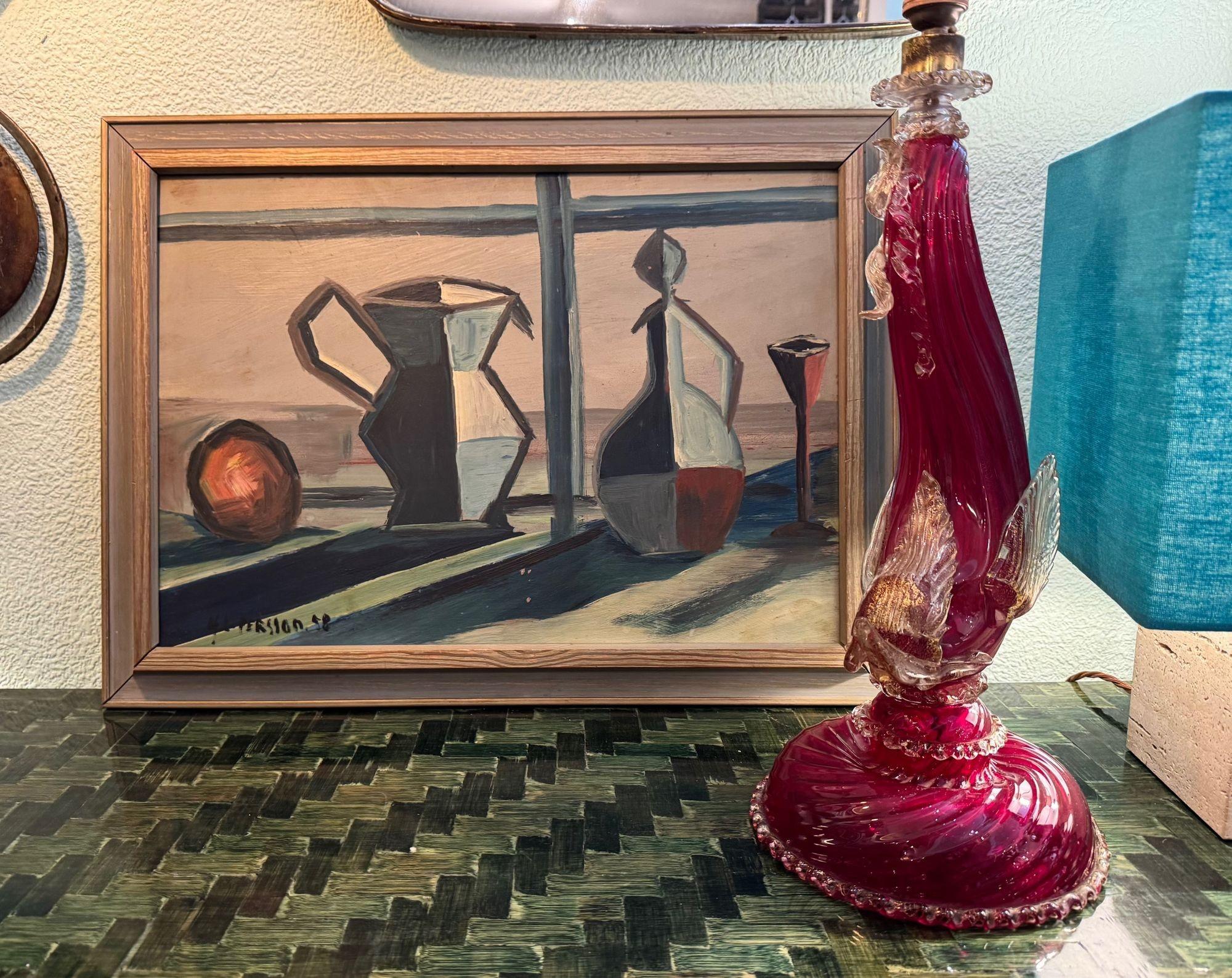 Un bodegón de mediados de siglo de Harry Lennart Persson, 1958, óleo sobre tabla, firmado 