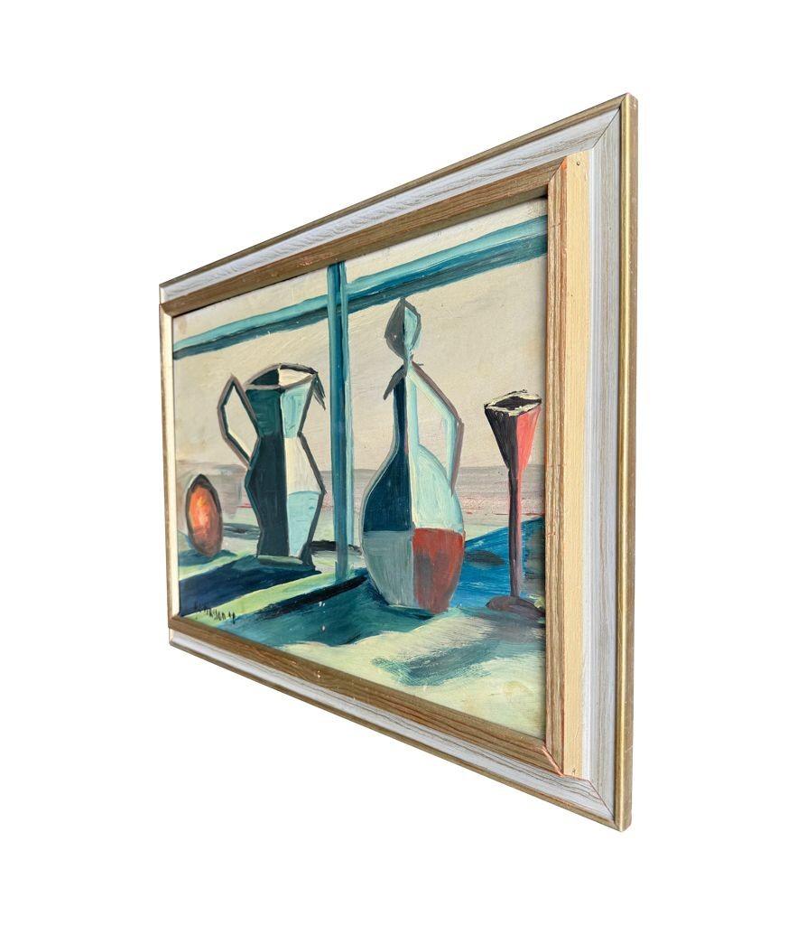 Un bodegón de mediados de siglo pintado por Harry Lennart Persson, 1958, Óleo sobre tabla. en Bueno estado para la venta en London, GB
