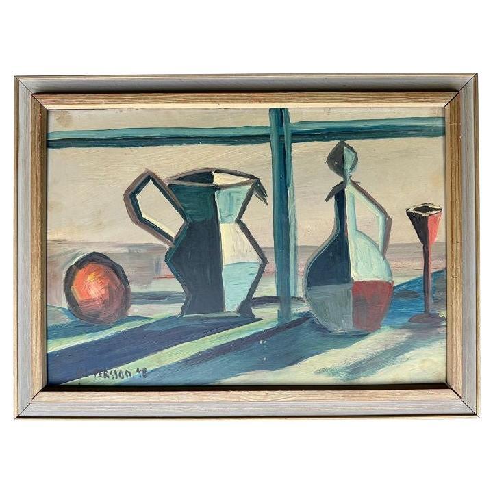 Natura morta di metà secolo di Harry Lennart Persson, 1958, olio su tavola.