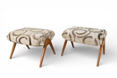 A Mid-Century Style Ottoman with Walnut Legs