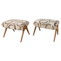 A Mid-Century Style Ottoman with Walnut Legs A Mid-Century Style Ottoman with Walnut Legs