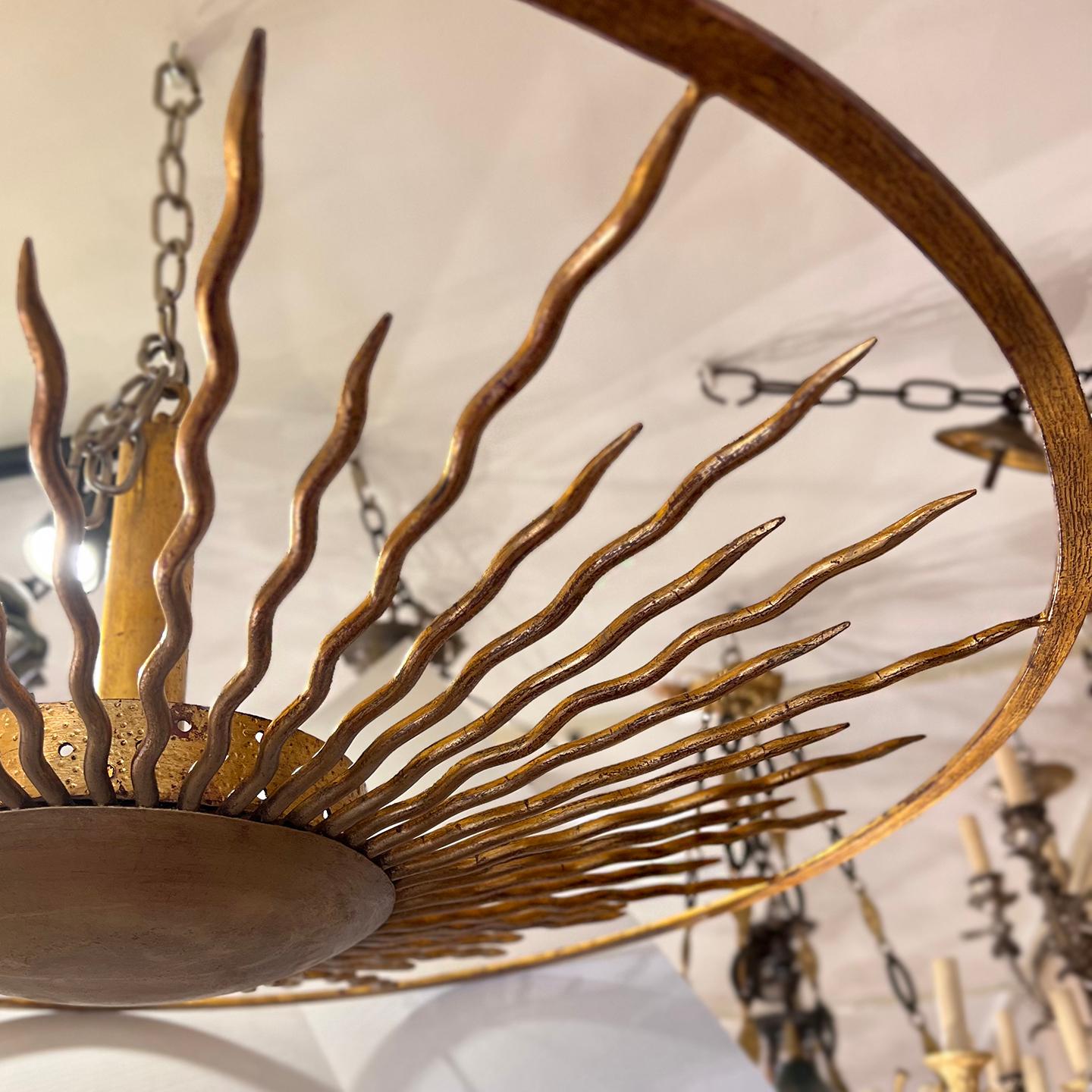 Gilt Midcentury Sunburst Light Fixture For Sale