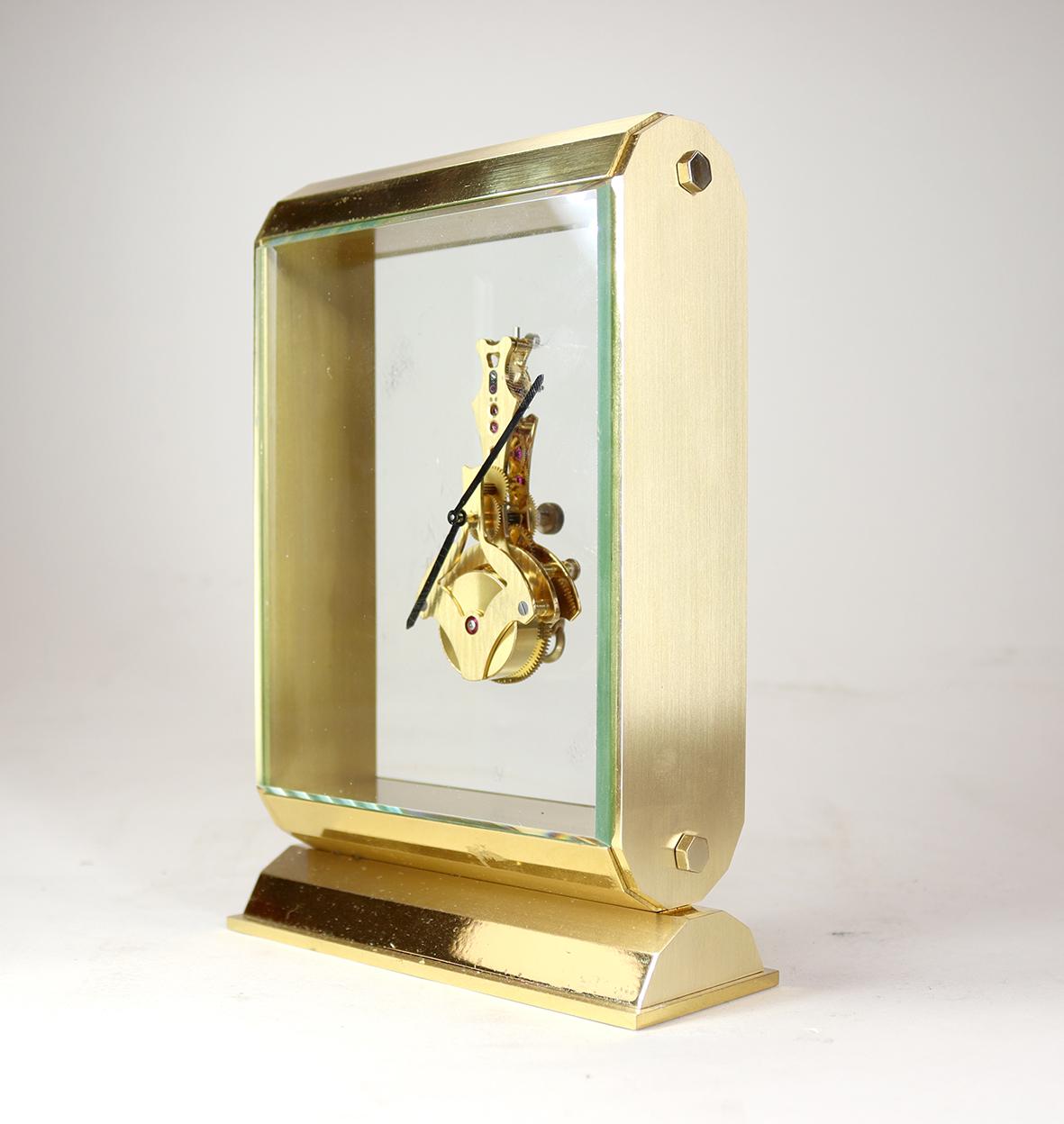 Mid-Century Modern A Mid-Century Swiss Inline Skeleton Timepiece For Sale
