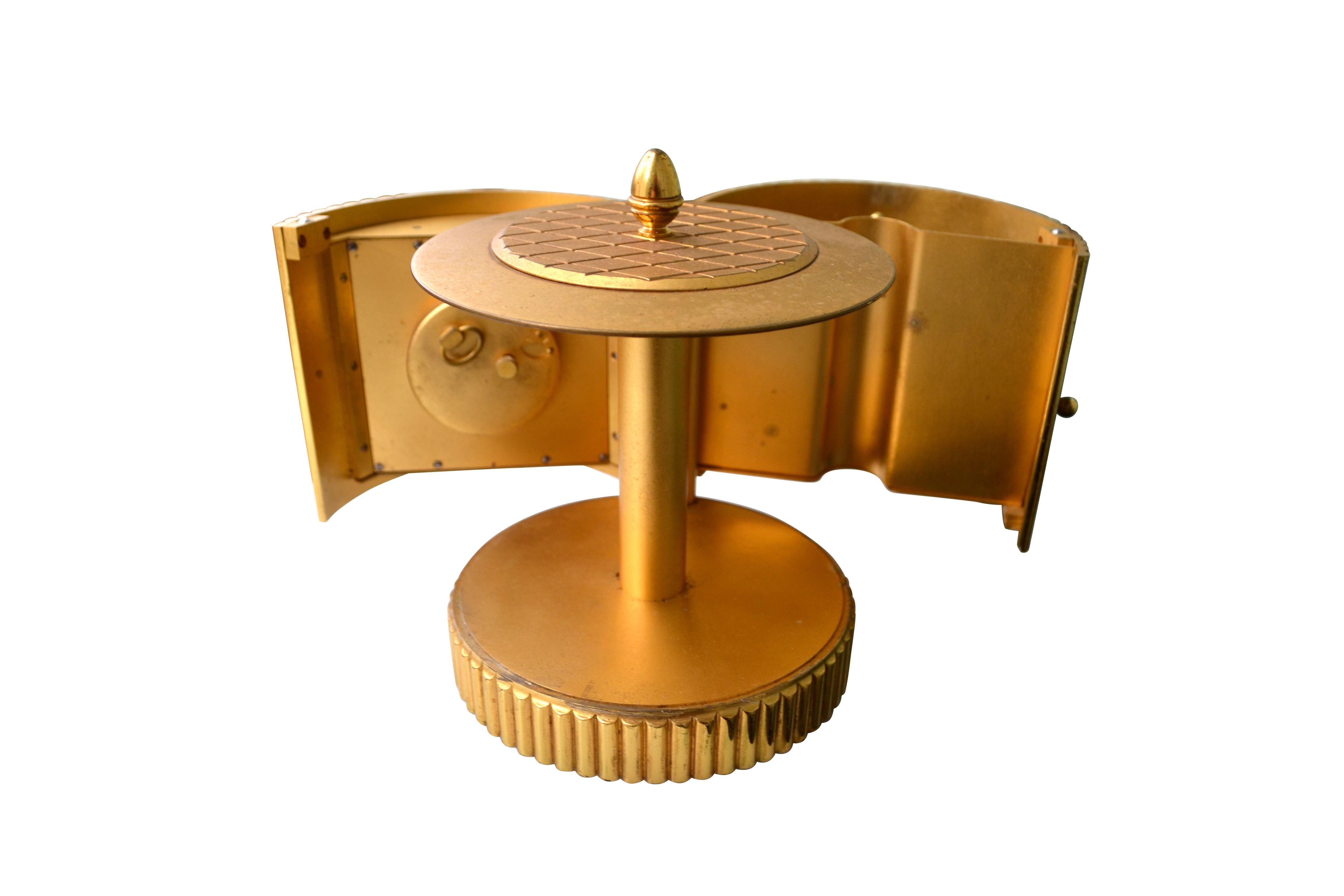 Polished Midcentury Swiss Made Luxor Brass Table Clock and Concealed Cigarette Case