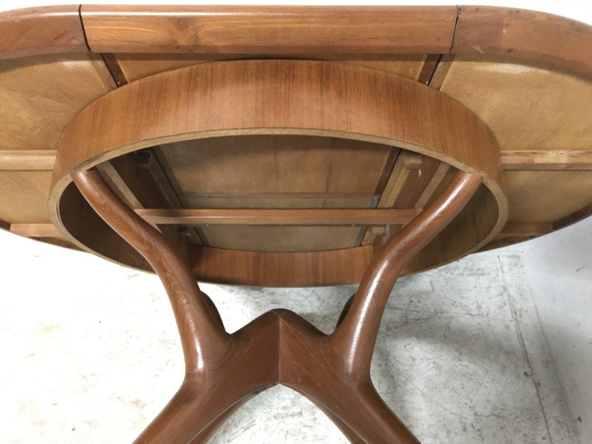 Midcentury Teak Extending Dining Table with Organic Style Cross Frame Legs For Sale 4