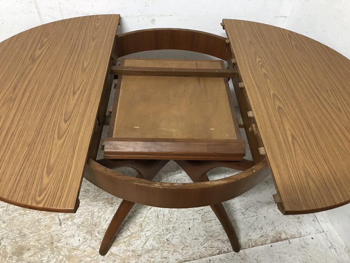 Hand-Crafted Midcentury Teak Extending Dining Table with Organic Style Cross Frame Legs For Sale