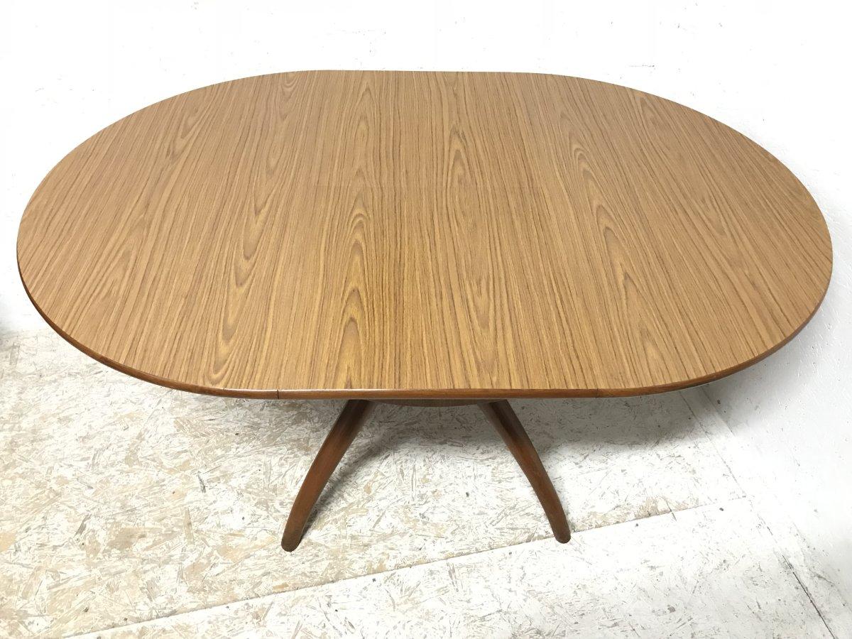 Midcentury Teak Extending Dining Table with Organic Style Cross Frame Legs In Good Condition For Sale In London, GB