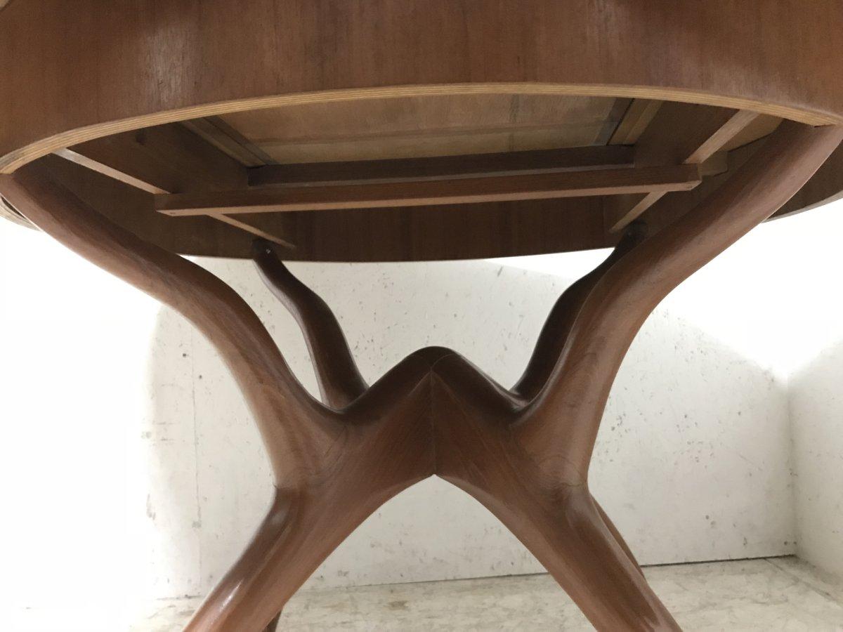 Midcentury Teak Extending Dining Table with Organic Style Cross Frame Legs For Sale 1