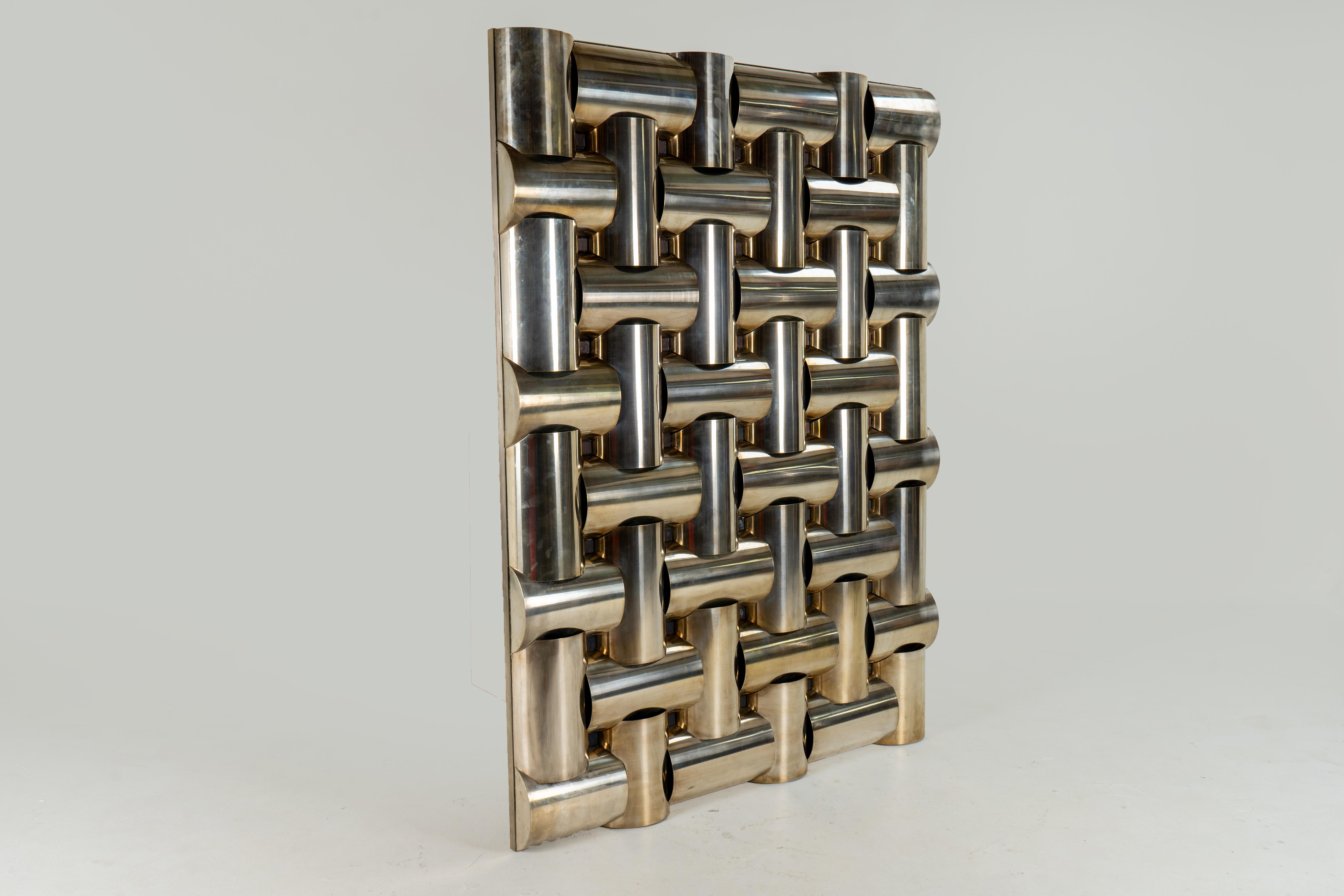 Italian A Mid-Century Wall Sculpture From Interlocking Metal Tubing For Sale