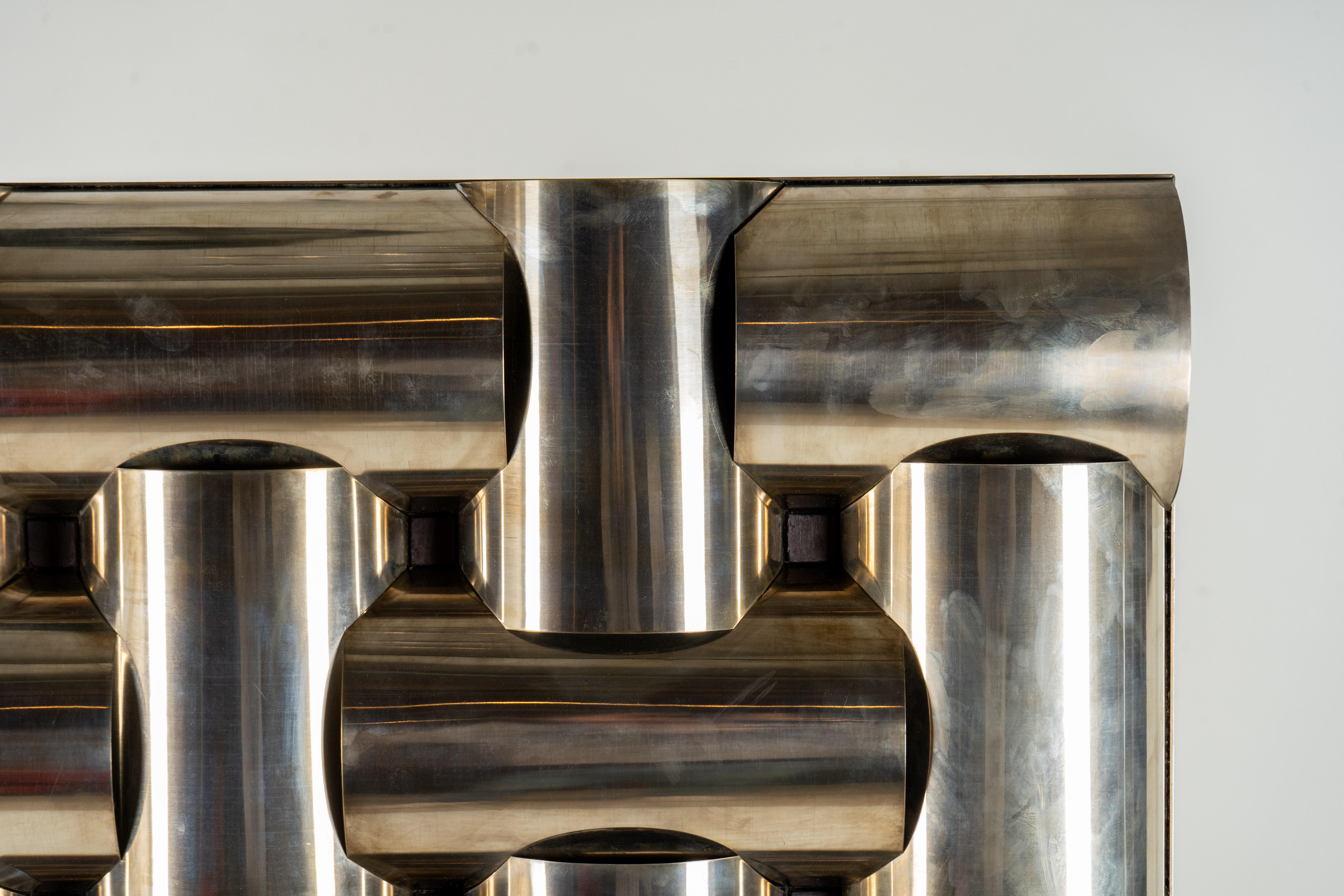 Stainless Steel A Mid-Century Wall Sculpture From Interlocking Metal Tubing For Sale