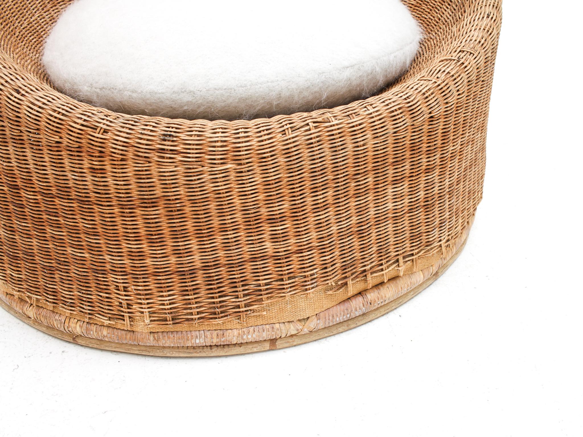 Mid Century Wicker Tub Chair with Pierre Frey Covered Cushion, 1960s 4