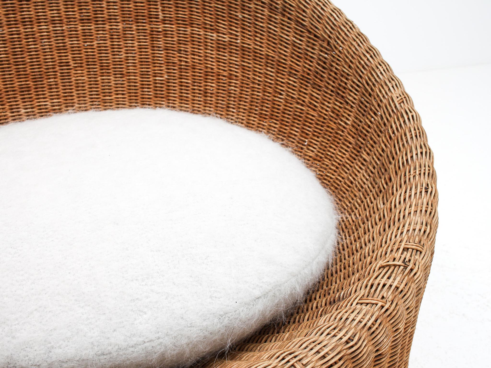 Mid Century Wicker Tub Chair with Pierre Frey Covered Cushion, 1960s