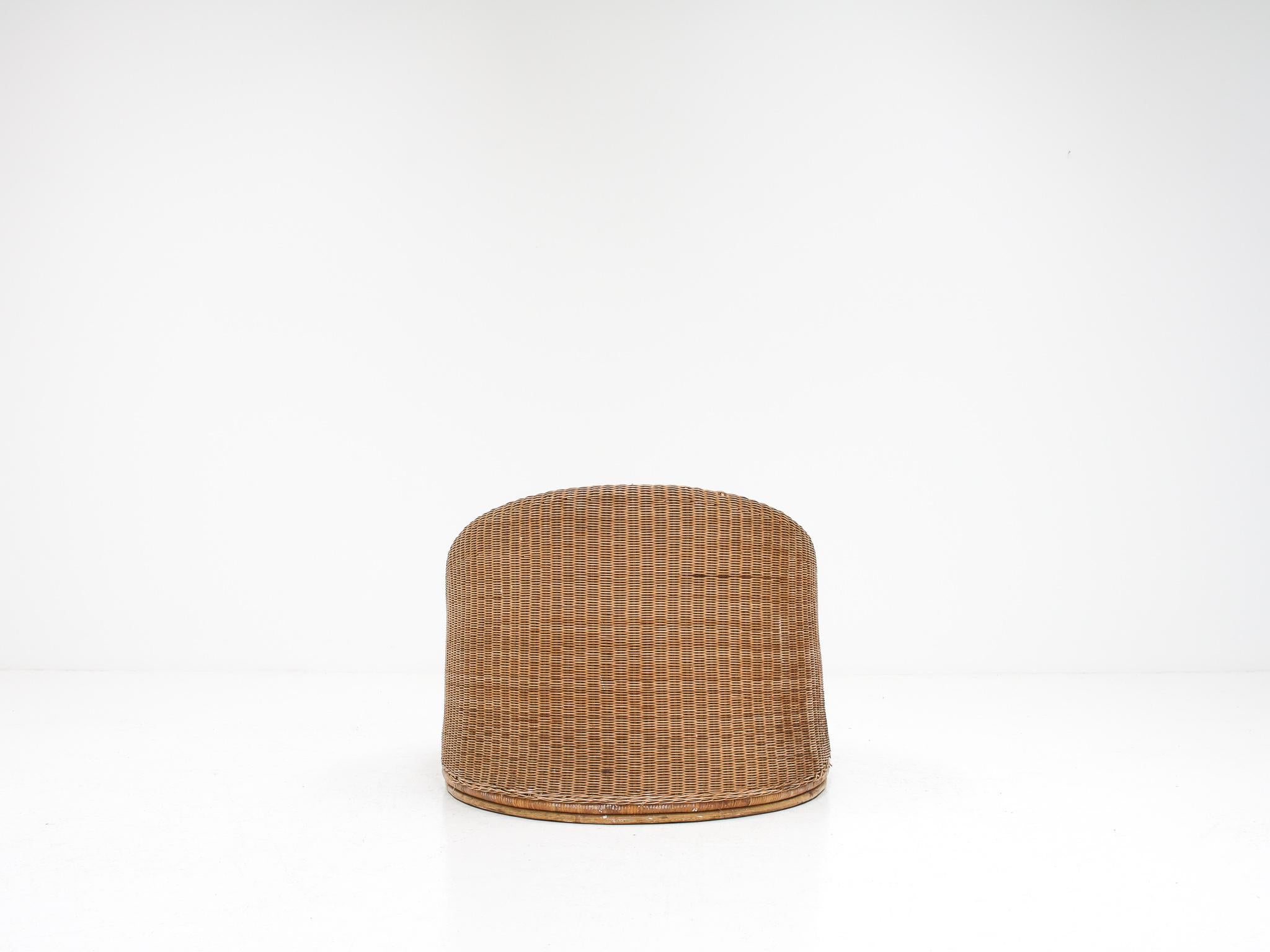 20th Century Mid Century Wicker Tub Chair with Pierre Frey Covered Cushion, 1960s
