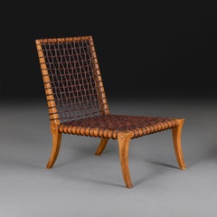 Sessel aus gewebtem Leder von T.H. Robsjohn-Gibbings aus der Mitte des Jahrhunderts