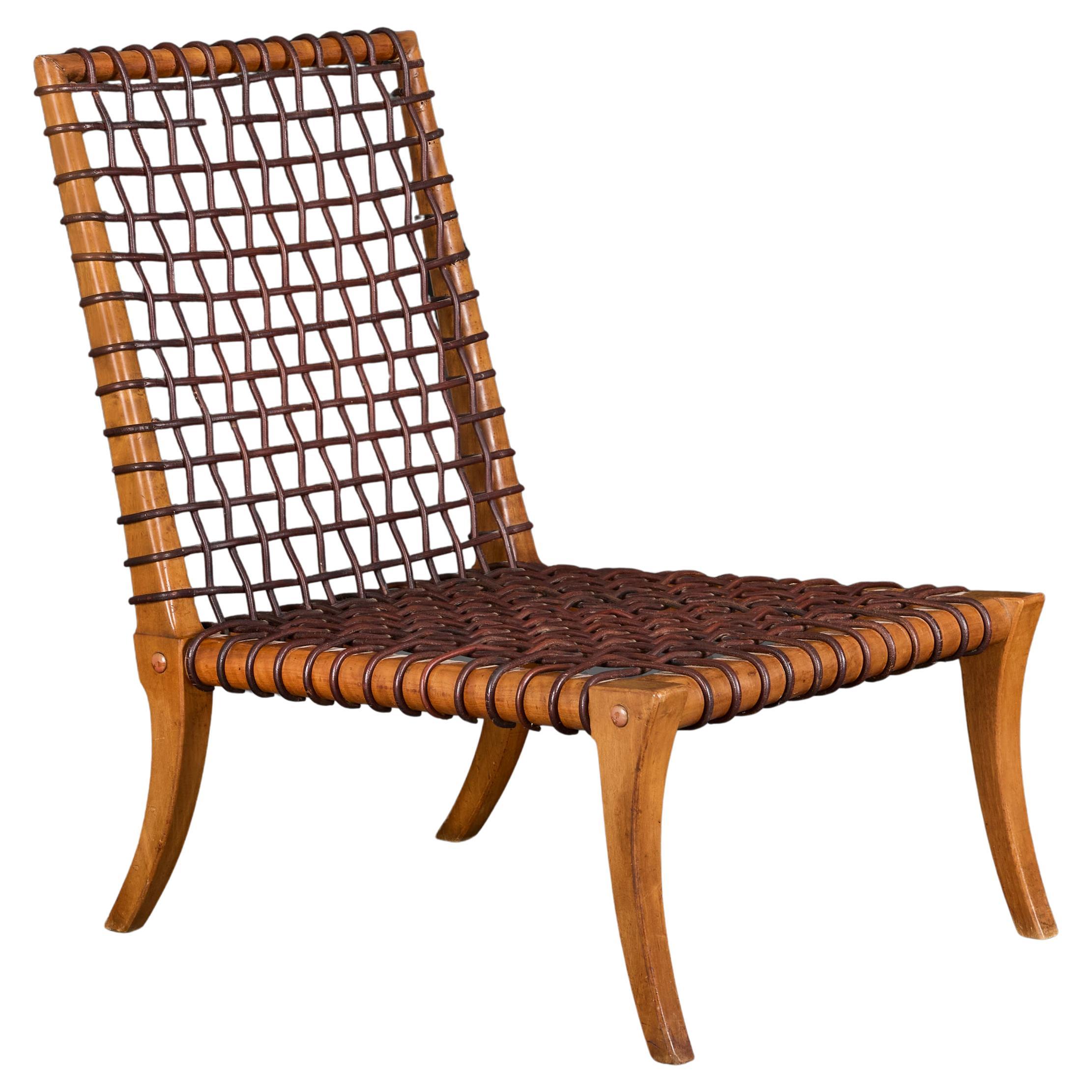 Una sedia da salotto in pelle intrecciata di metà secolo di T.H. Robsjohn-Gibbings in vendita