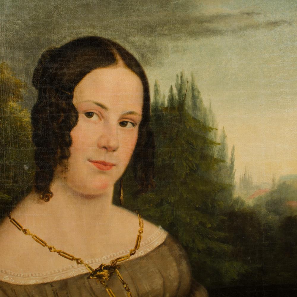 Canvas A Mid-Nineteenth Century Portrait of a Distinguished Woman. For Sale