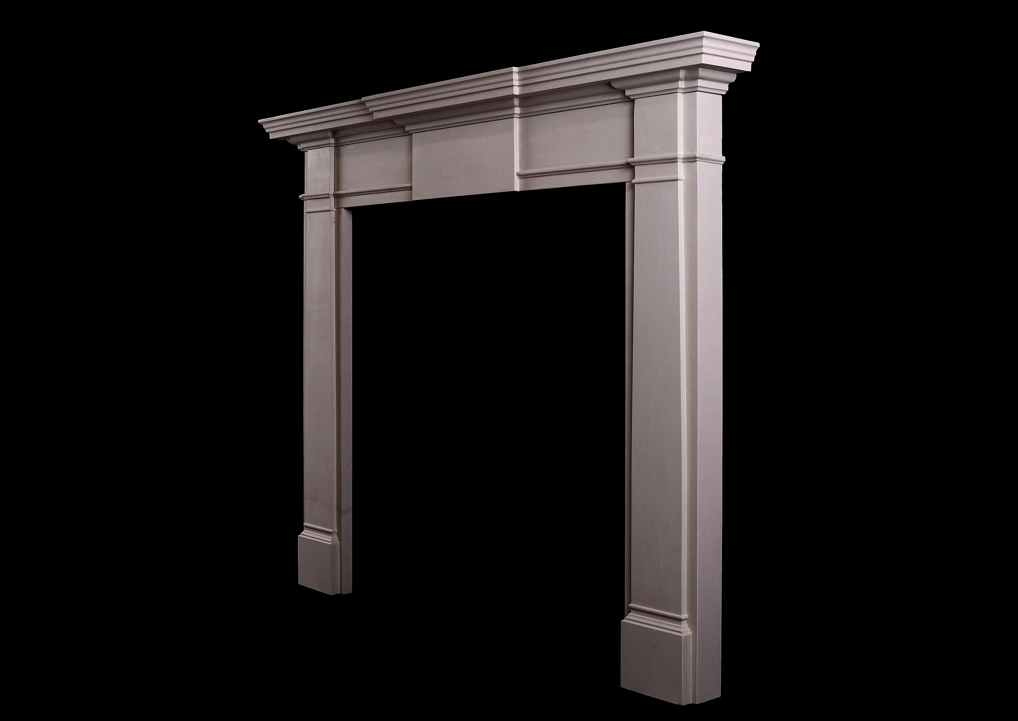 Contemporary Mid-Sized English Georgian Style Limestone Fireplace For Sale