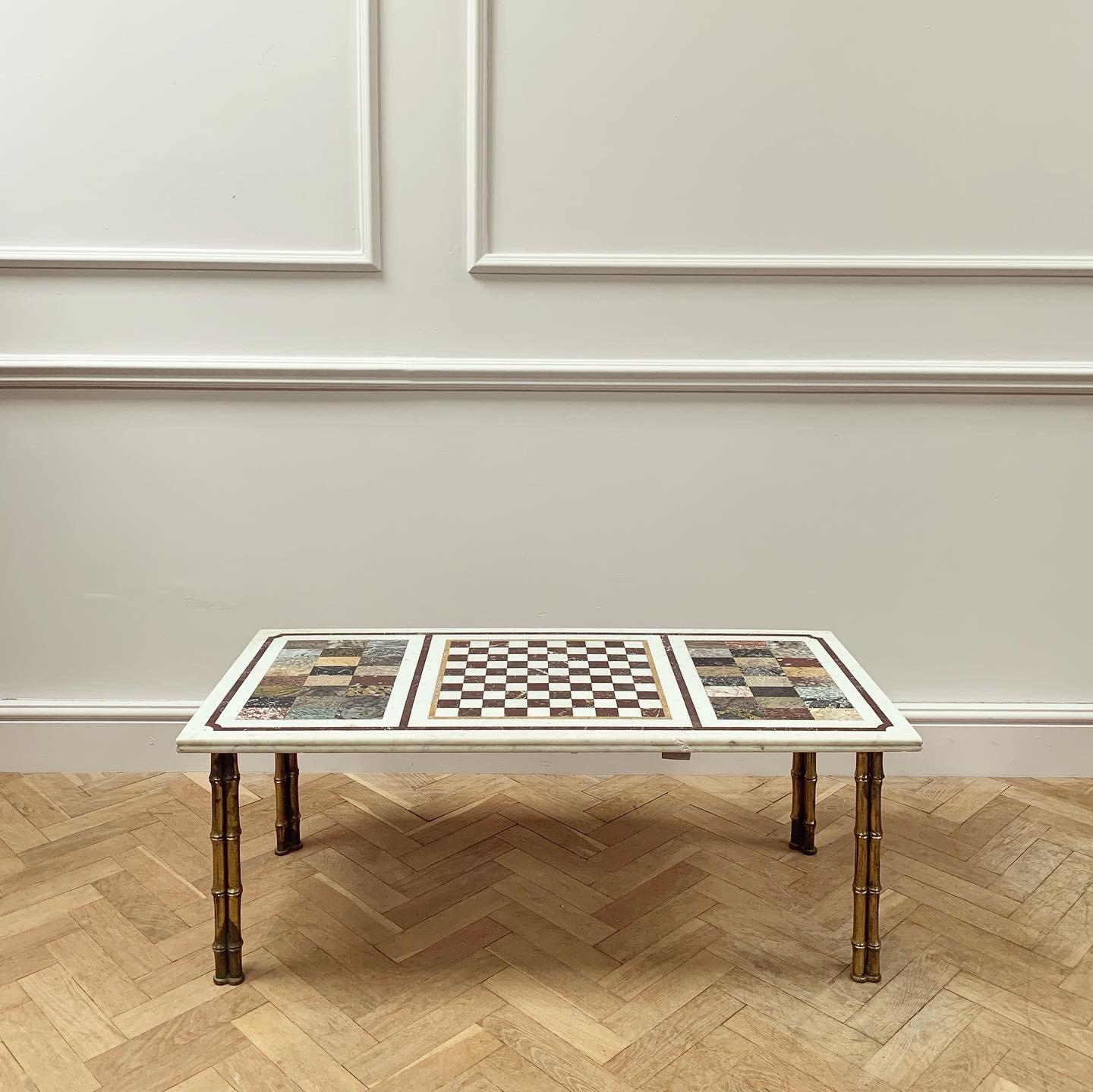 Directoire Mid-Twentieth Century Faux Bamboo and Marble Coffee Table