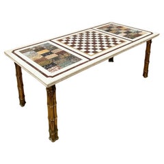 Mid-Twentieth Century Faux Bamboo and Marble Coffee Table