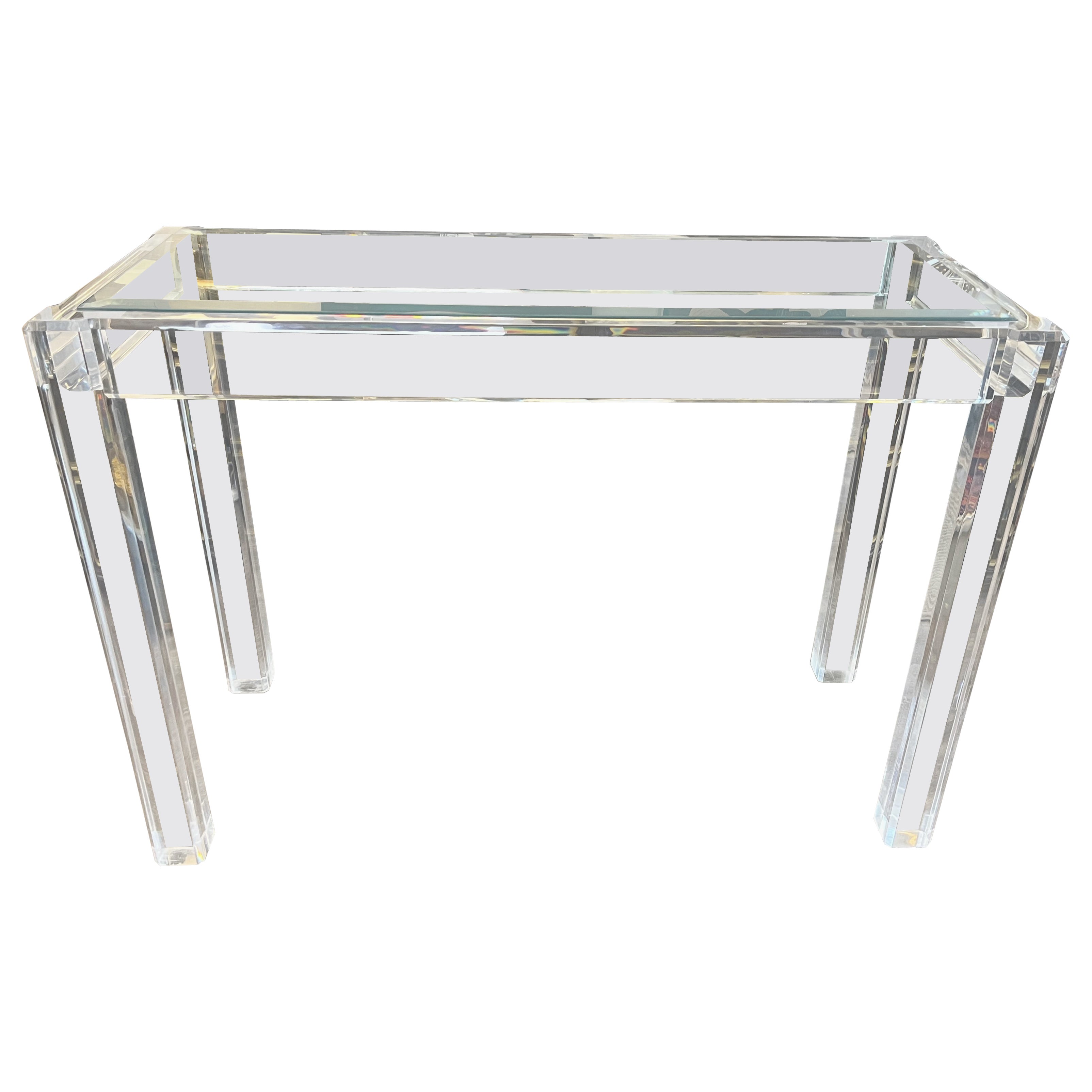 Consola de lucita con inserciones de cristal de mediados del siglo XX en venta