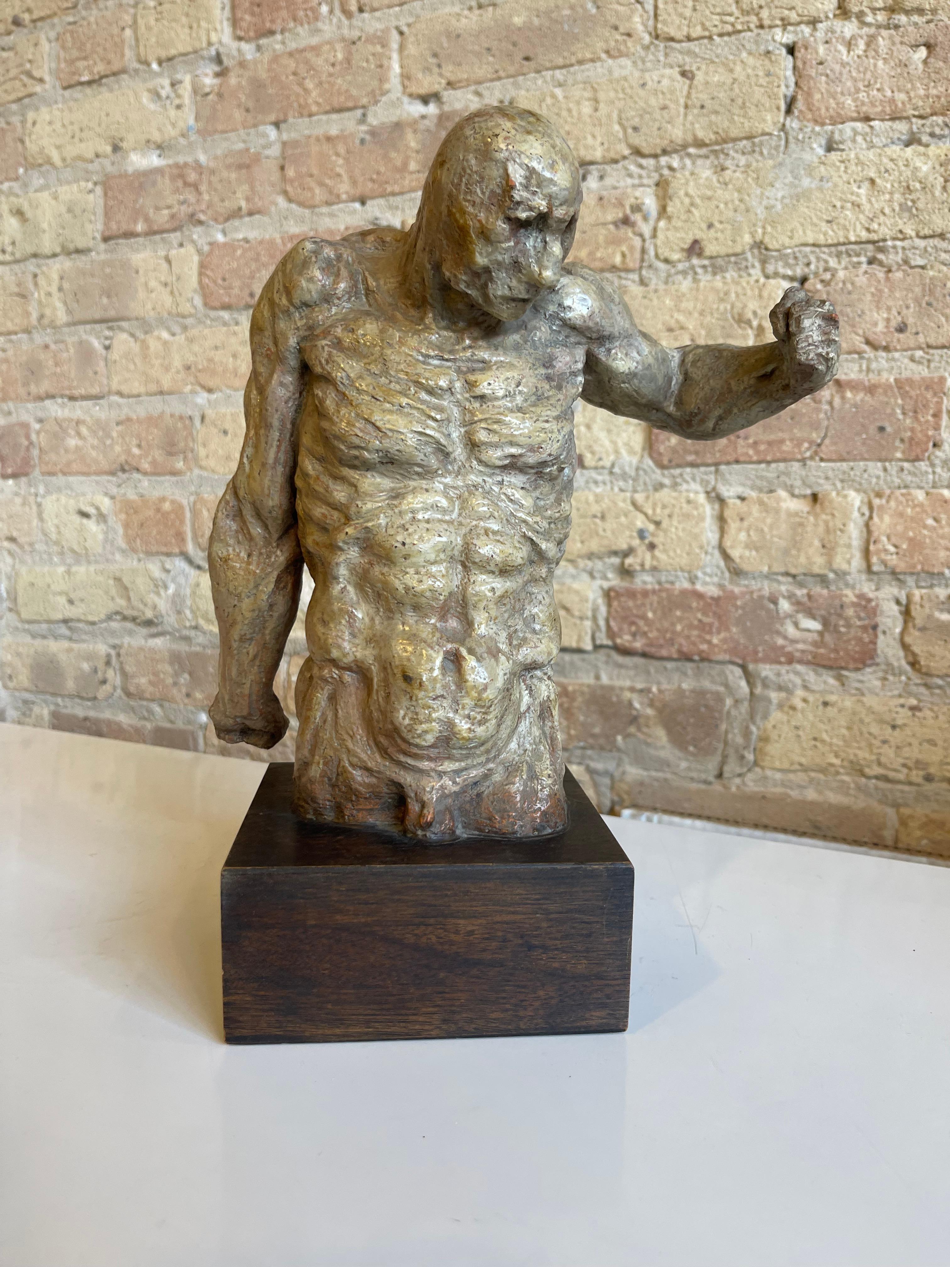 A  Mid Century Modern painted wood figurative sculpture  by Fred Berger.Fred Berger (American, 1923-2006) Fred Berger’s work can be found in Private Collections  and  The Art Institute of Chicago, the MCA, and The Smithsonian.