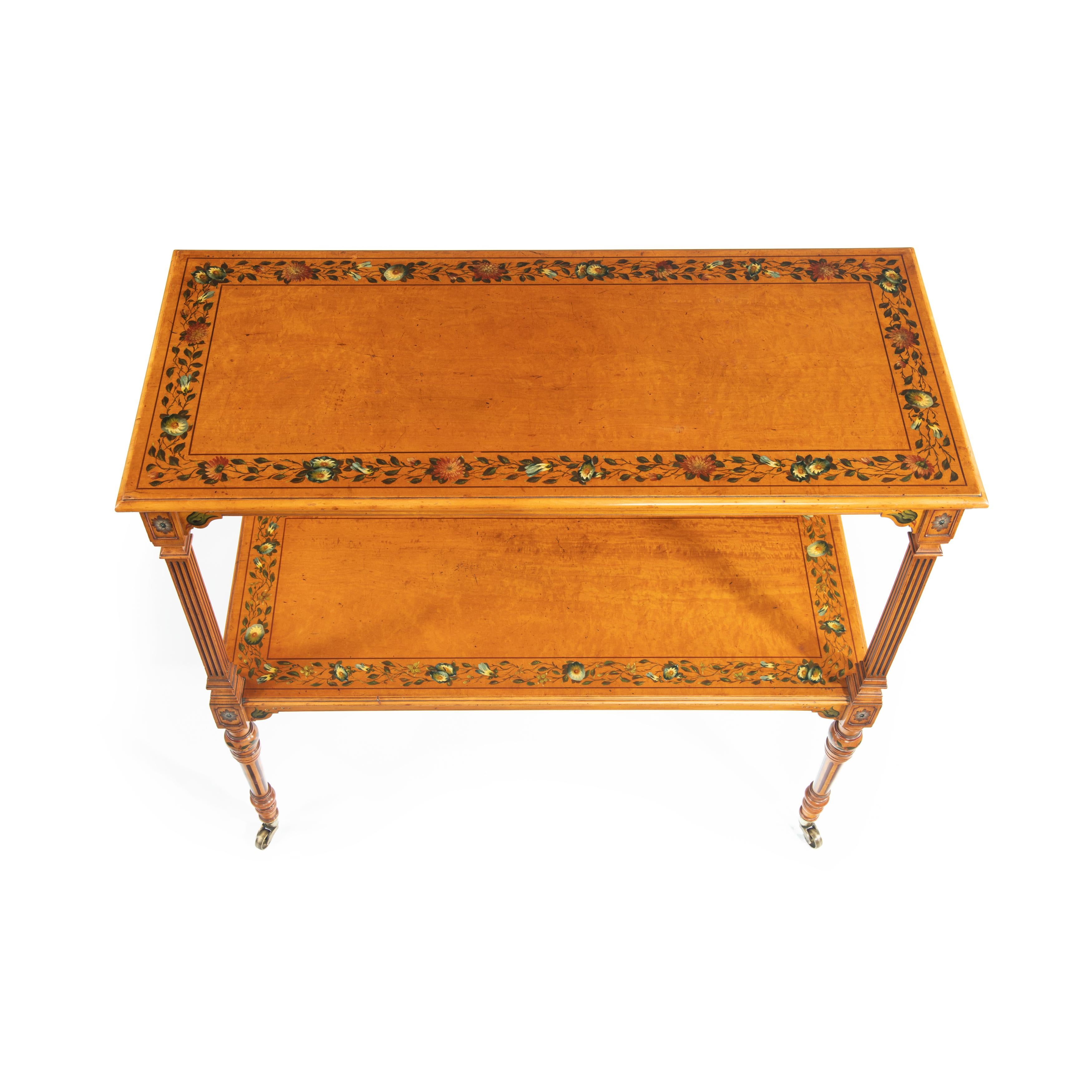 Mid-Victorian Free-Standing Painted Satinwood Two-Tier Table For Sale 1