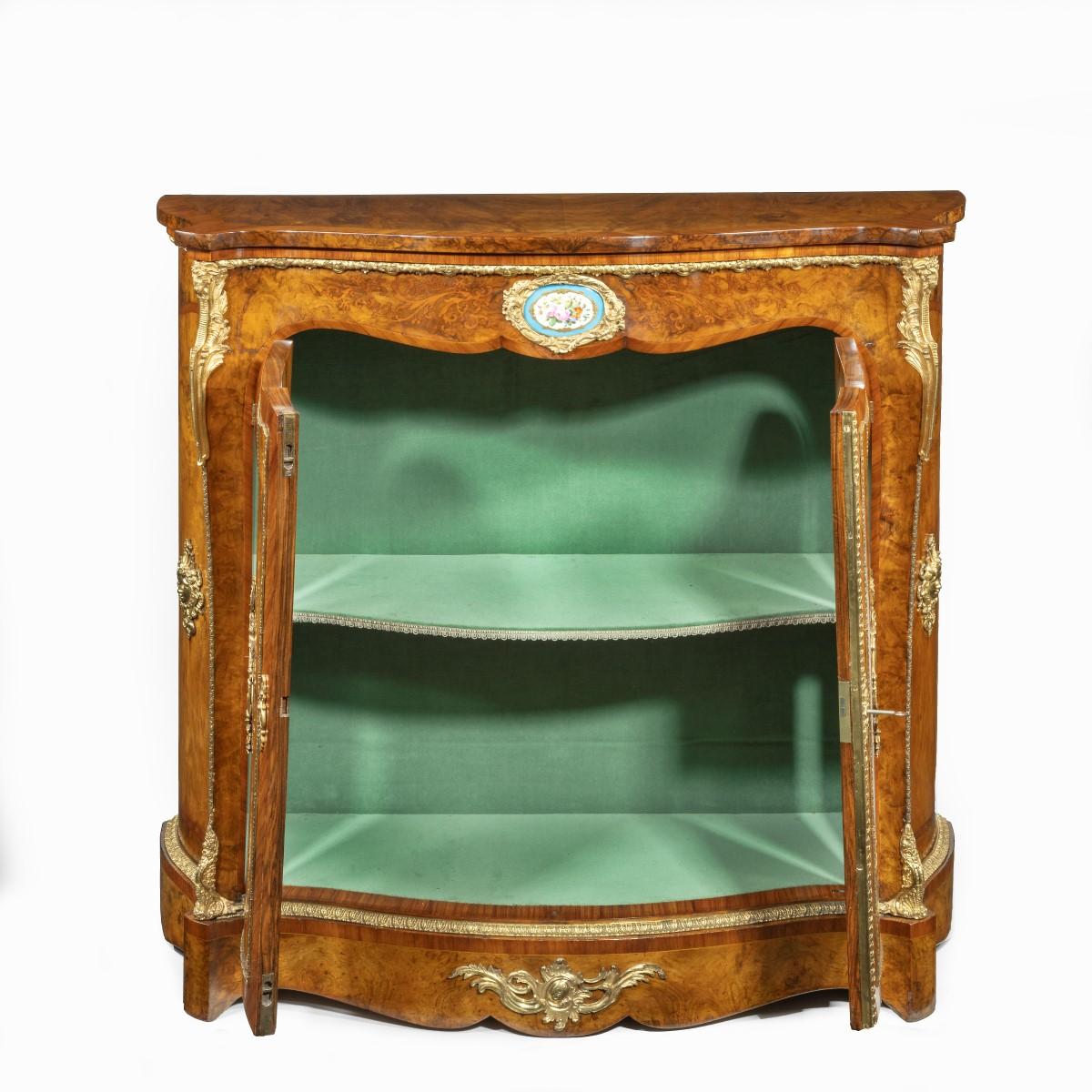 Brass Mid-Victorian Kingwood Serpentine Cabinet For Sale