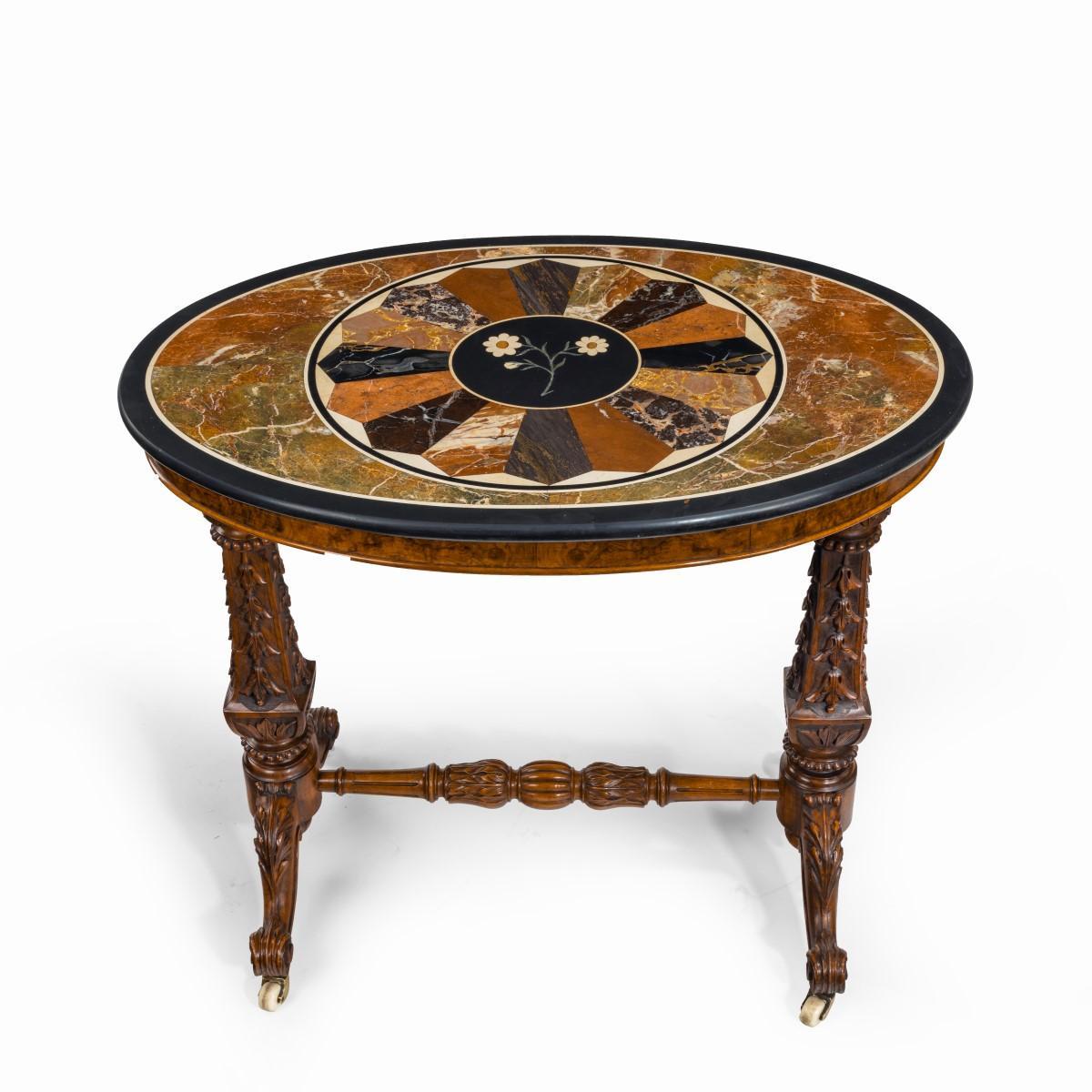 British Mid-Victorian Walnut and Pietra Dura Table For Sale