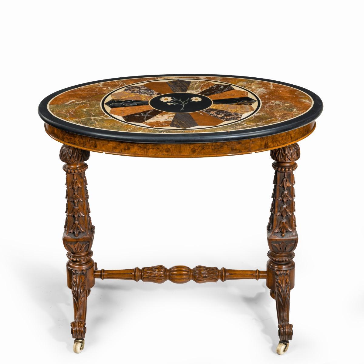 19th Century Mid-Victorian Walnut and Pietra Dura Table For Sale