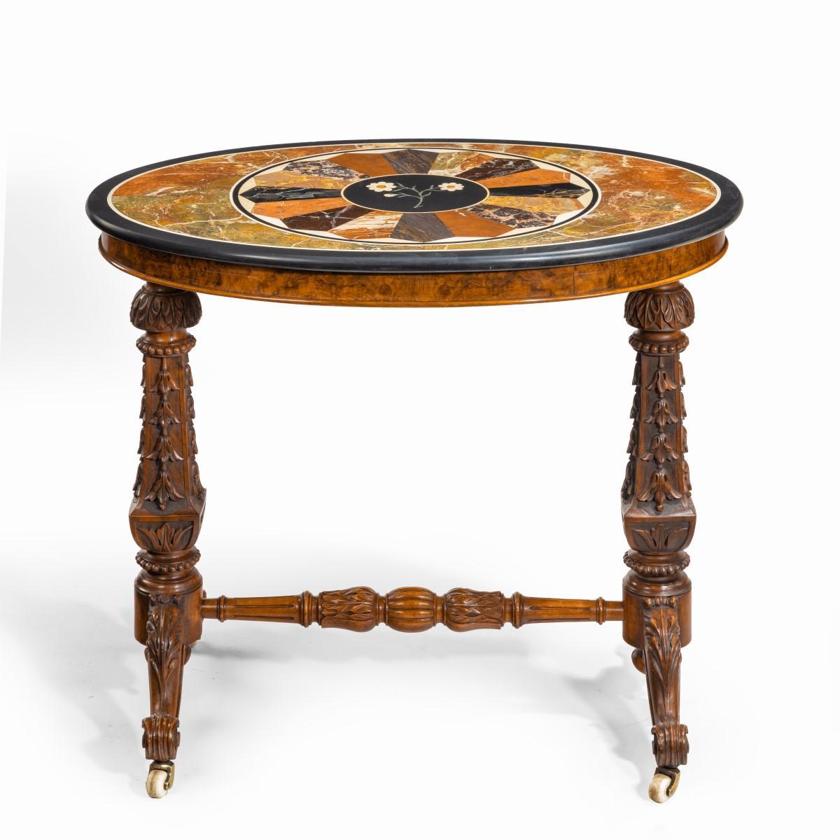 Mid-Victorian Walnut and Pietra Dura Table For Sale 1