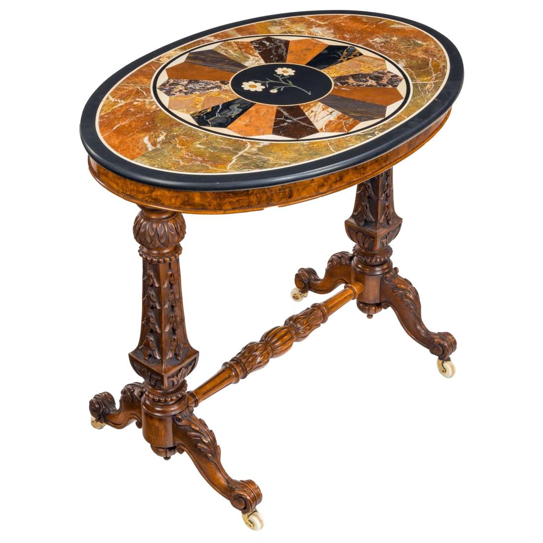 Mid-Victorian Walnut and Pietra Dura Table For Sale